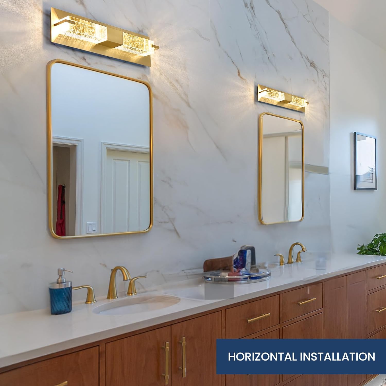 LED Wall Sconce Light: 19 Inch Gold Modern Sconces Wall Lighting 3000K Dimmable Crystal Wall Lamps Indoor Bathroom Sconce Wall Mount Light Fixtures