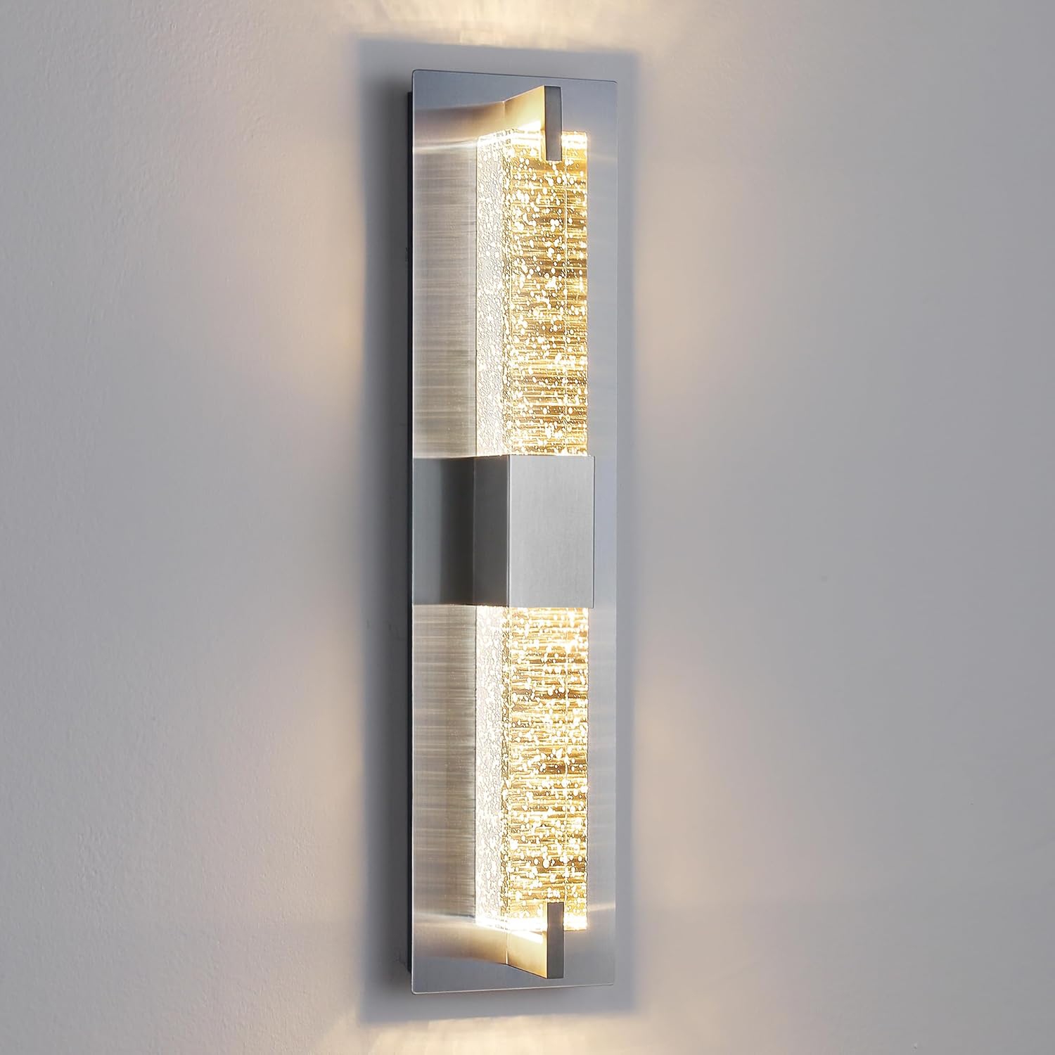 LED Wall Sconce Light: 19 Inch Nickel Modern Sconces Wall Lighting 3000K Dimmable Crystal Wall Lamps Indoor Bathroom Sconce Wall Mount Light Fixtures