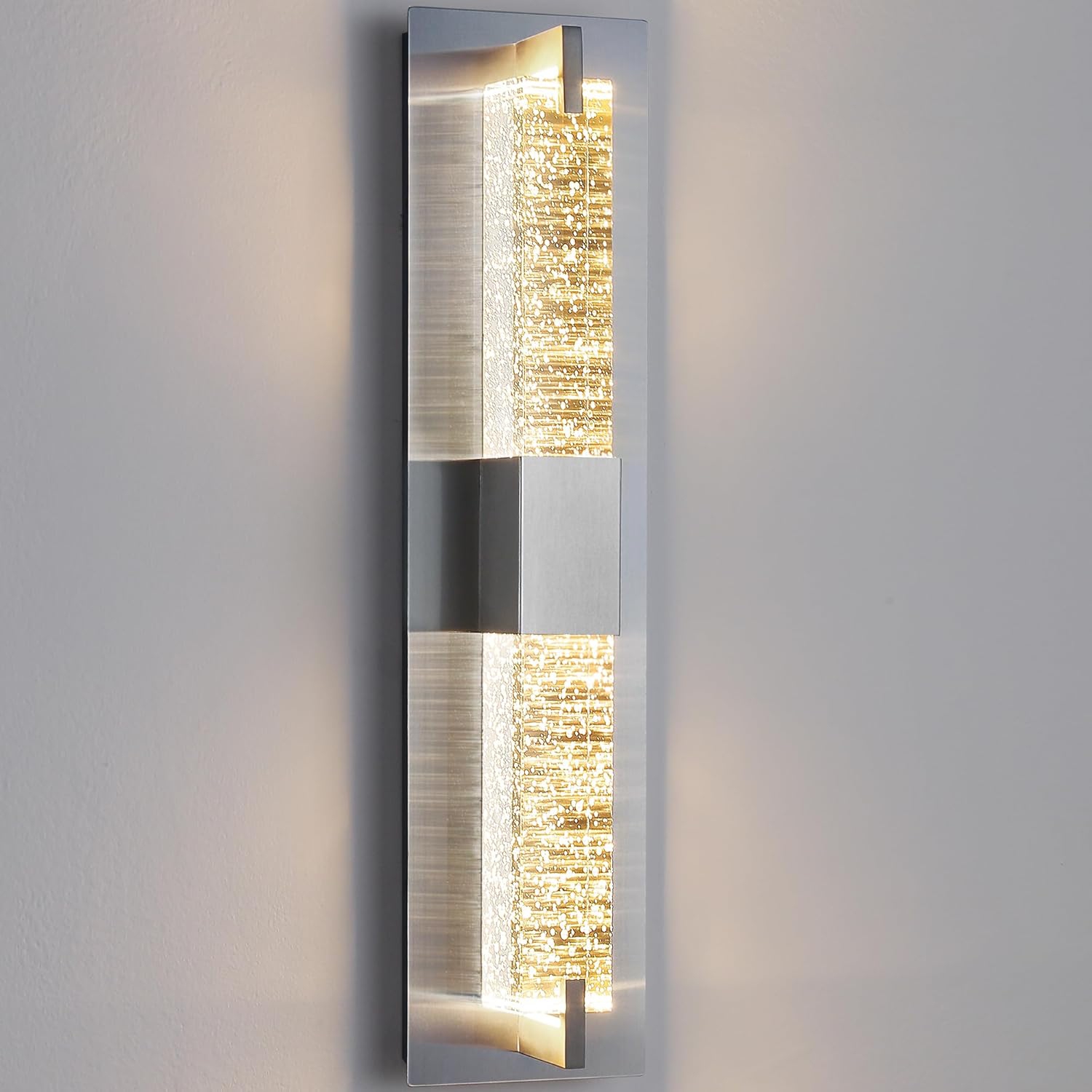 LED Wall Sconce Light: 19 Inch Nickel Modern Sconces Wall Lighting 3000K Dimmable Crystal Wall Lamps Indoor Bathroom Sconce Wall Mount Light Fixtures