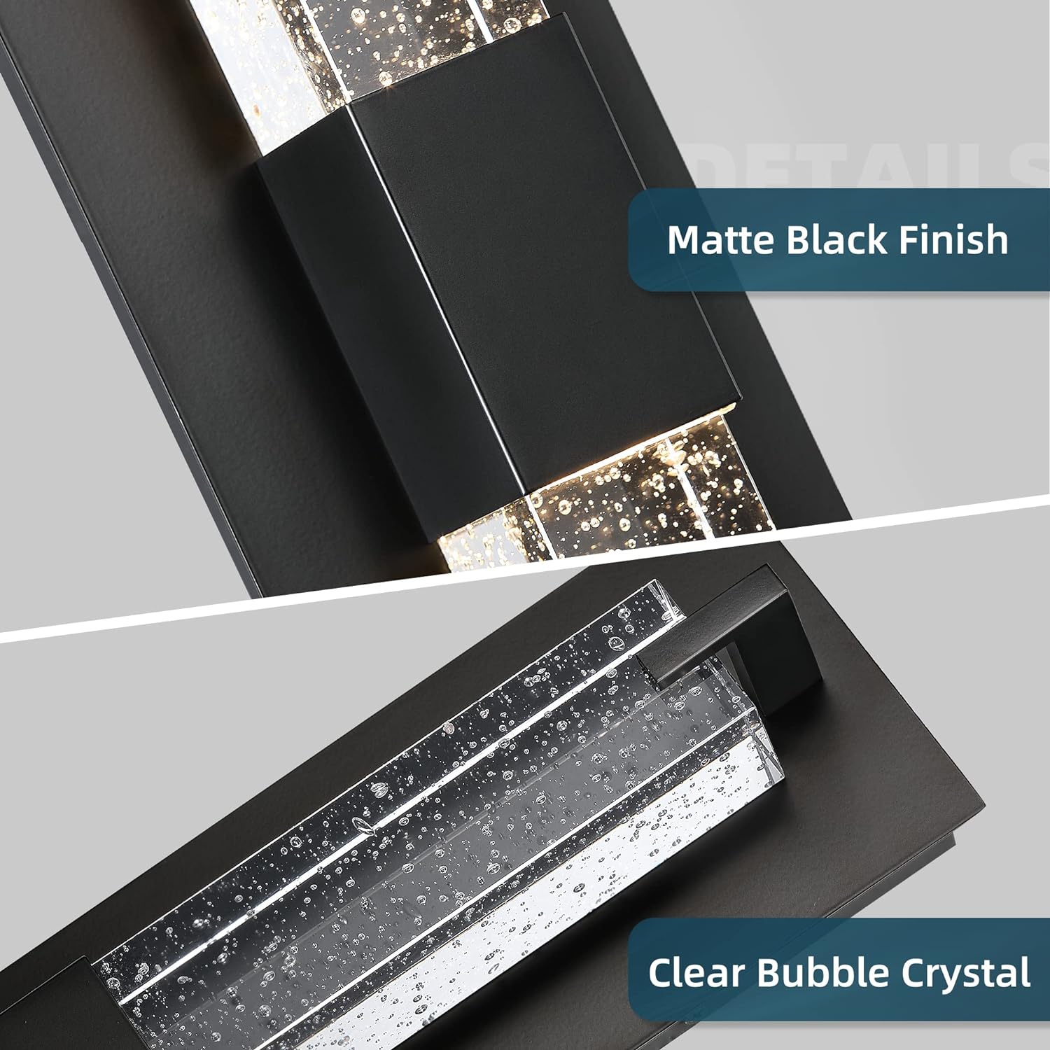 LED Wall Sconce Light: 19 Inch Black Modern Sconces Wall Lighting 3000K Dimmable Crystal Wall Lamps Indoor Bathroom Sconce Wall Mount Light Fixtures