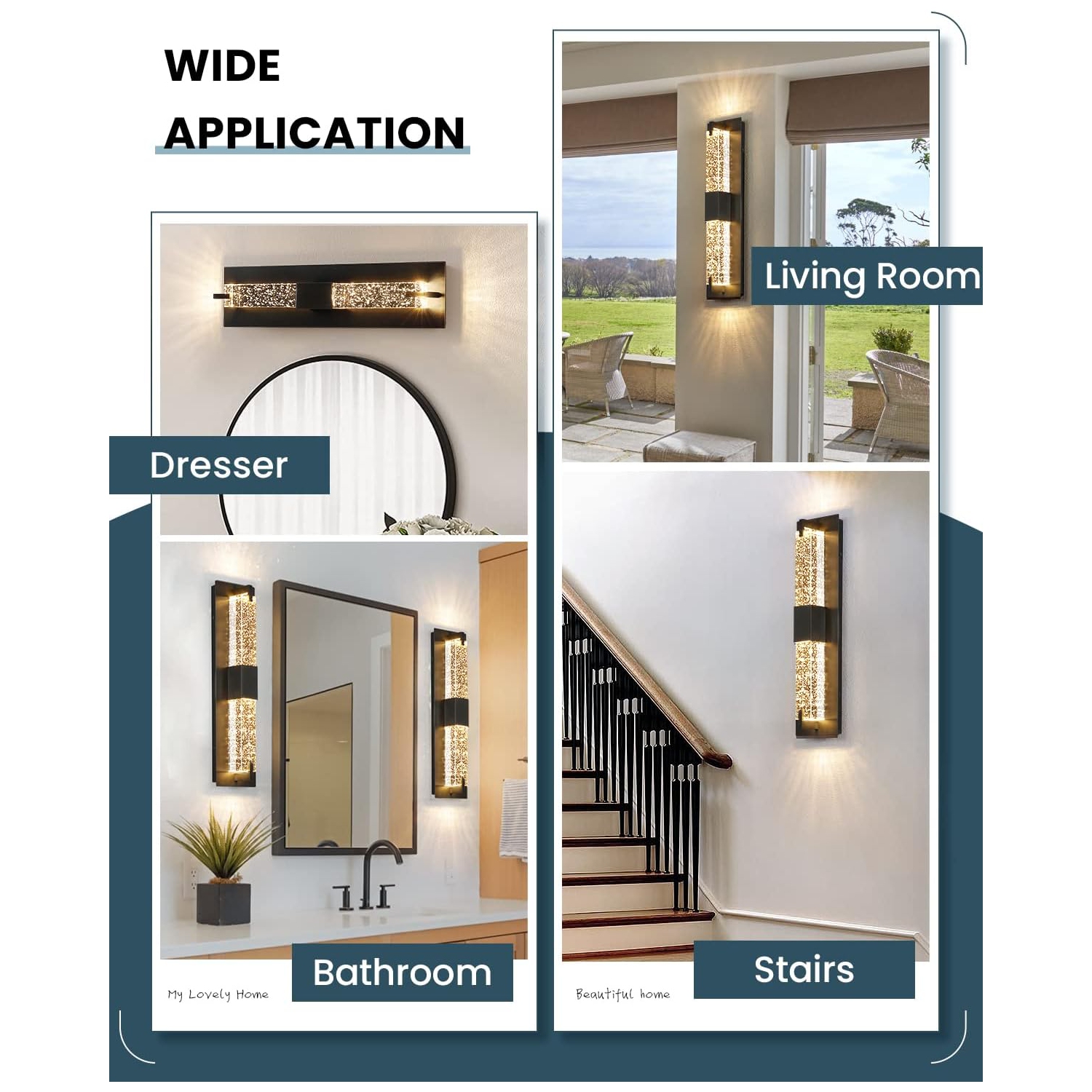 LED Wall Sconce Light: 19 Inch Black Modern Sconces Wall Lighting 3000K Dimmable Crystal Wall Lamps Indoor Bathroom Sconce Wall Mount Light Fixtures