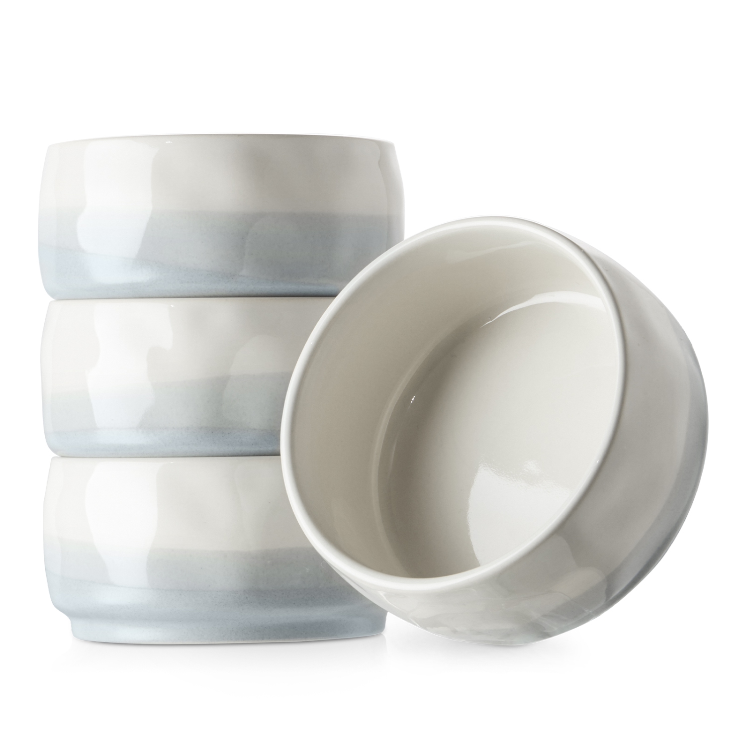 DOWAN Ceramic Soup Bowls 4.5-Inch Cereal Bowls 14 OZ Small Bowls, Set of 4, Light Blue & White