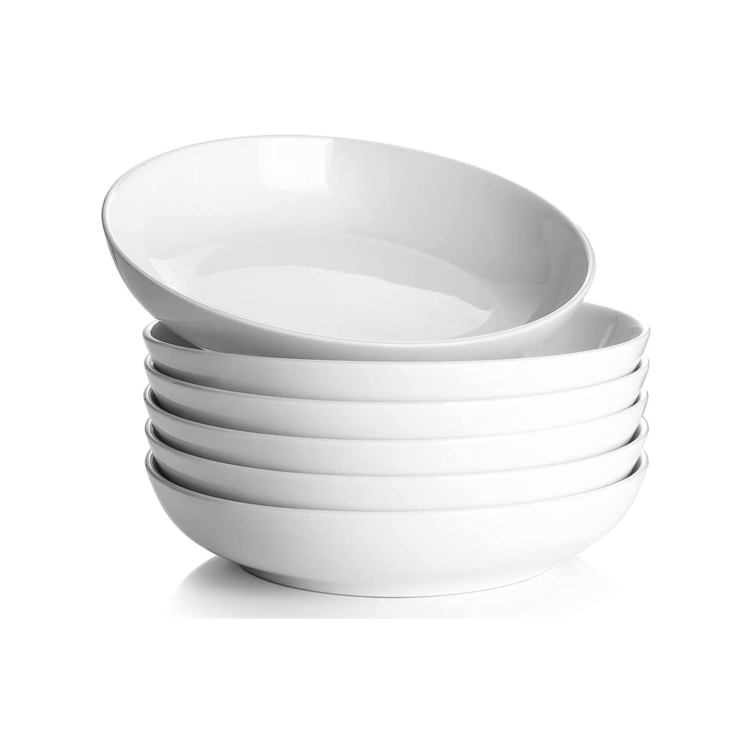 DOWAN 8.5 inch Wide White Shallow Pasta Bowls Set of 6