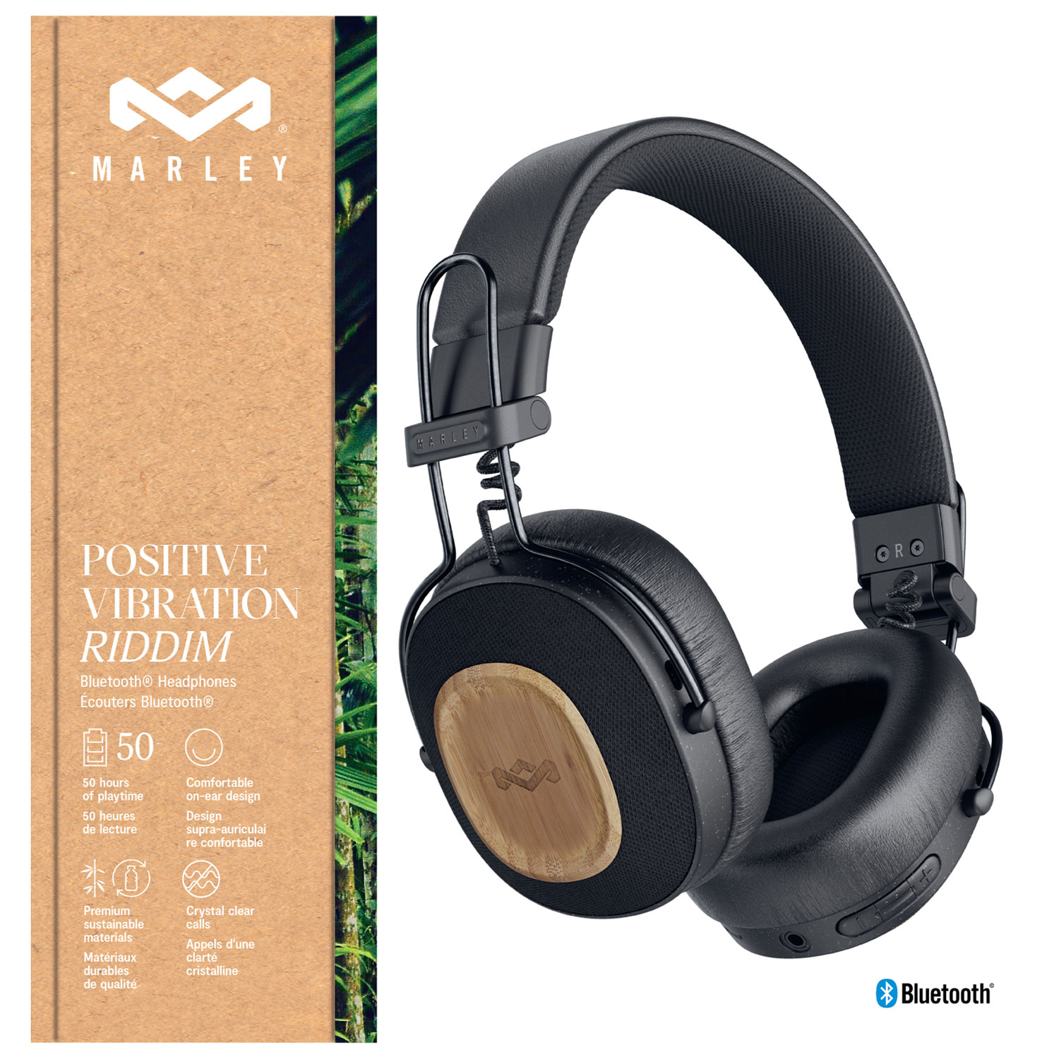 Casque d'écoute Bluetooth à isolation sonore Positive Vibration Riddim de House Of Marley - Noir