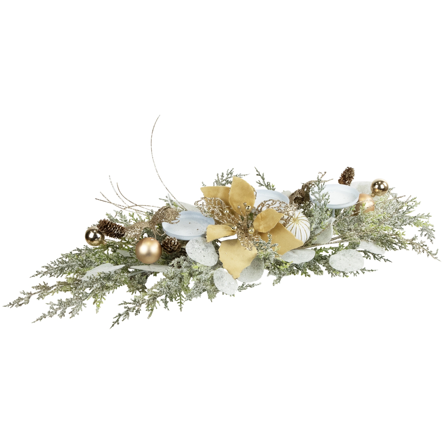 Porte-bougie pilier de Noël avec poinsettias scintillants et ornements - 24 po