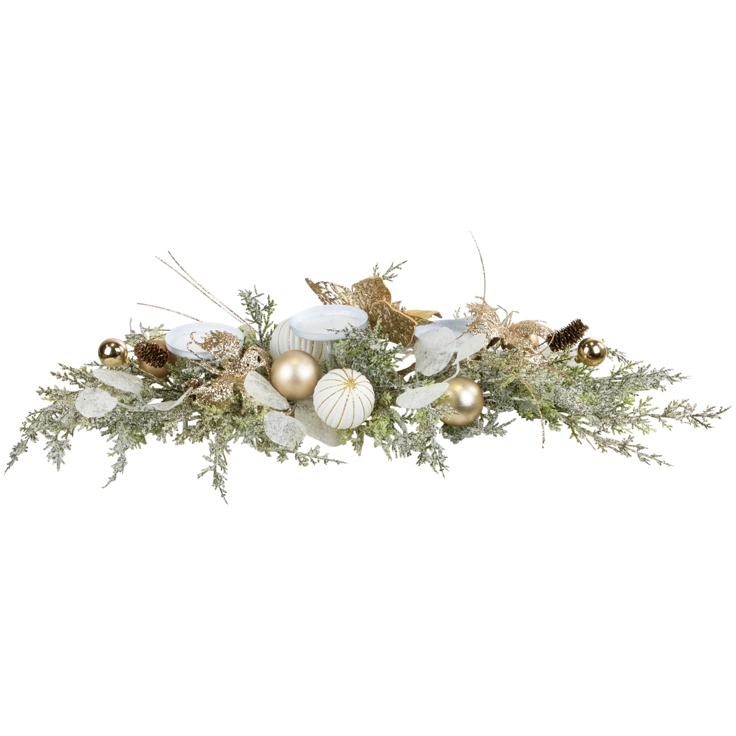 Porte-bougie pilier de Noël avec poinsettias scintillants et ornements - 24 po