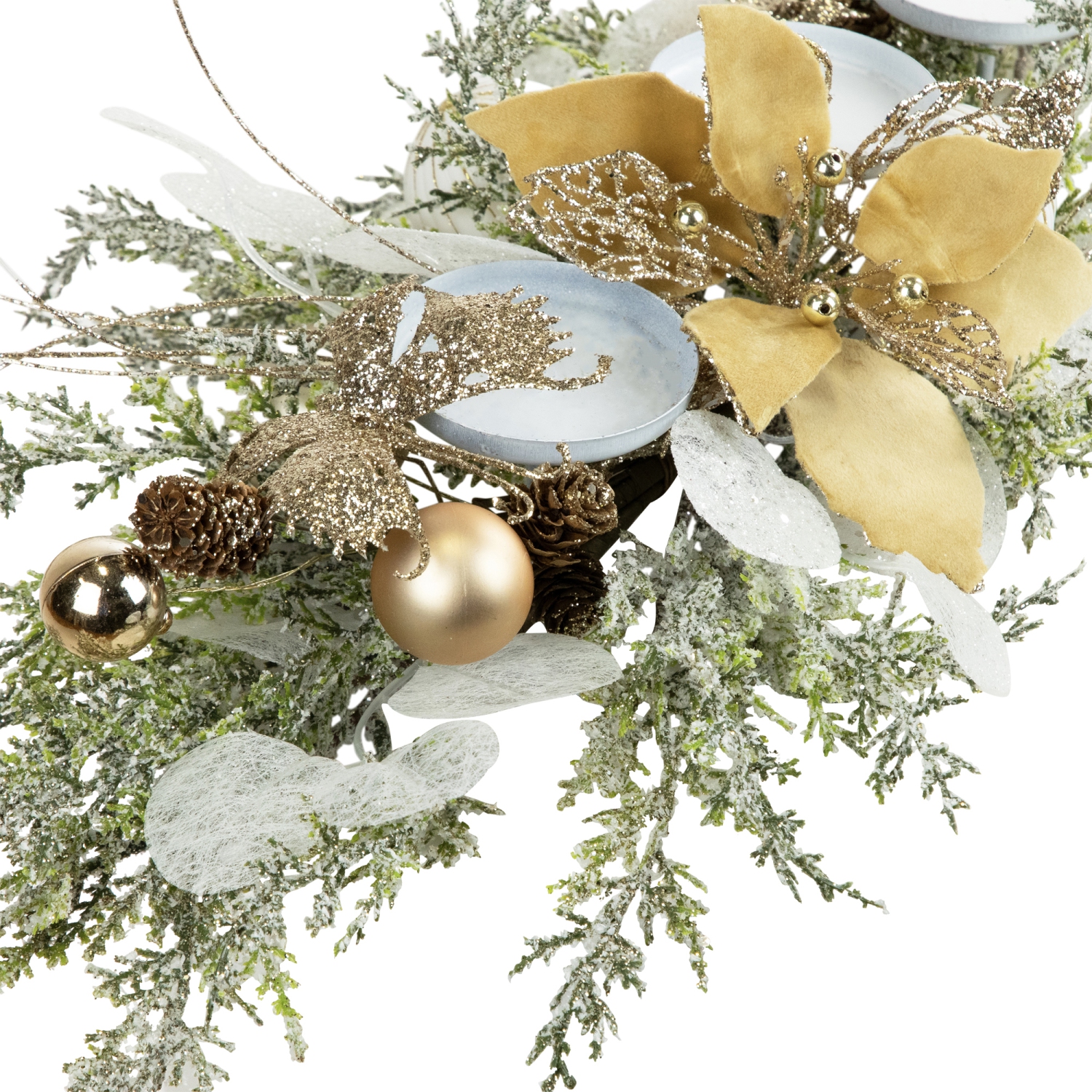 Porte-bougie pilier de Noël avec poinsettias scintillants et ornements - 24 po