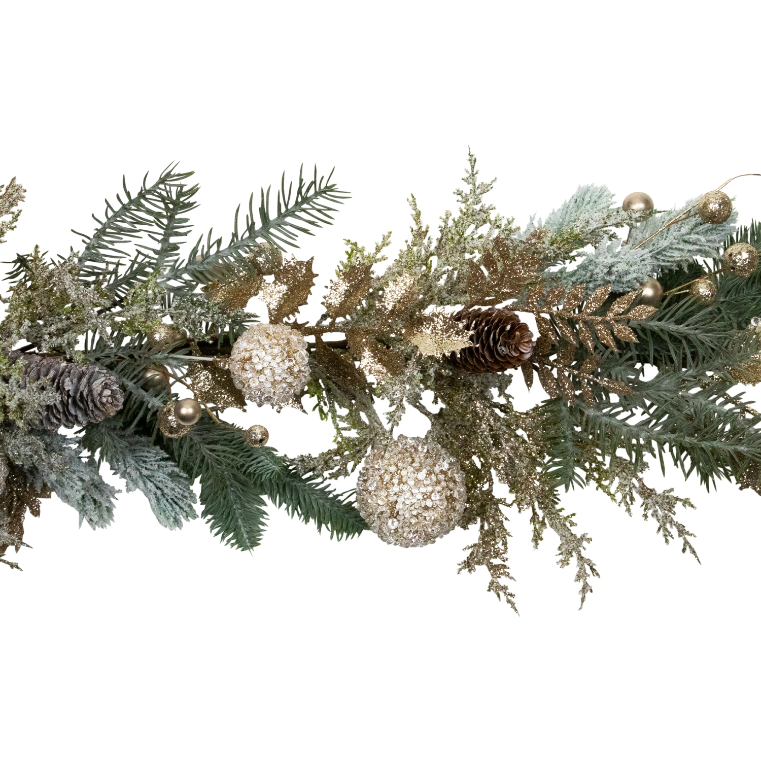 Glittered Mixed Foliage with Ornaments Artificial Christmas Garland - 6' x 7" - Unlit