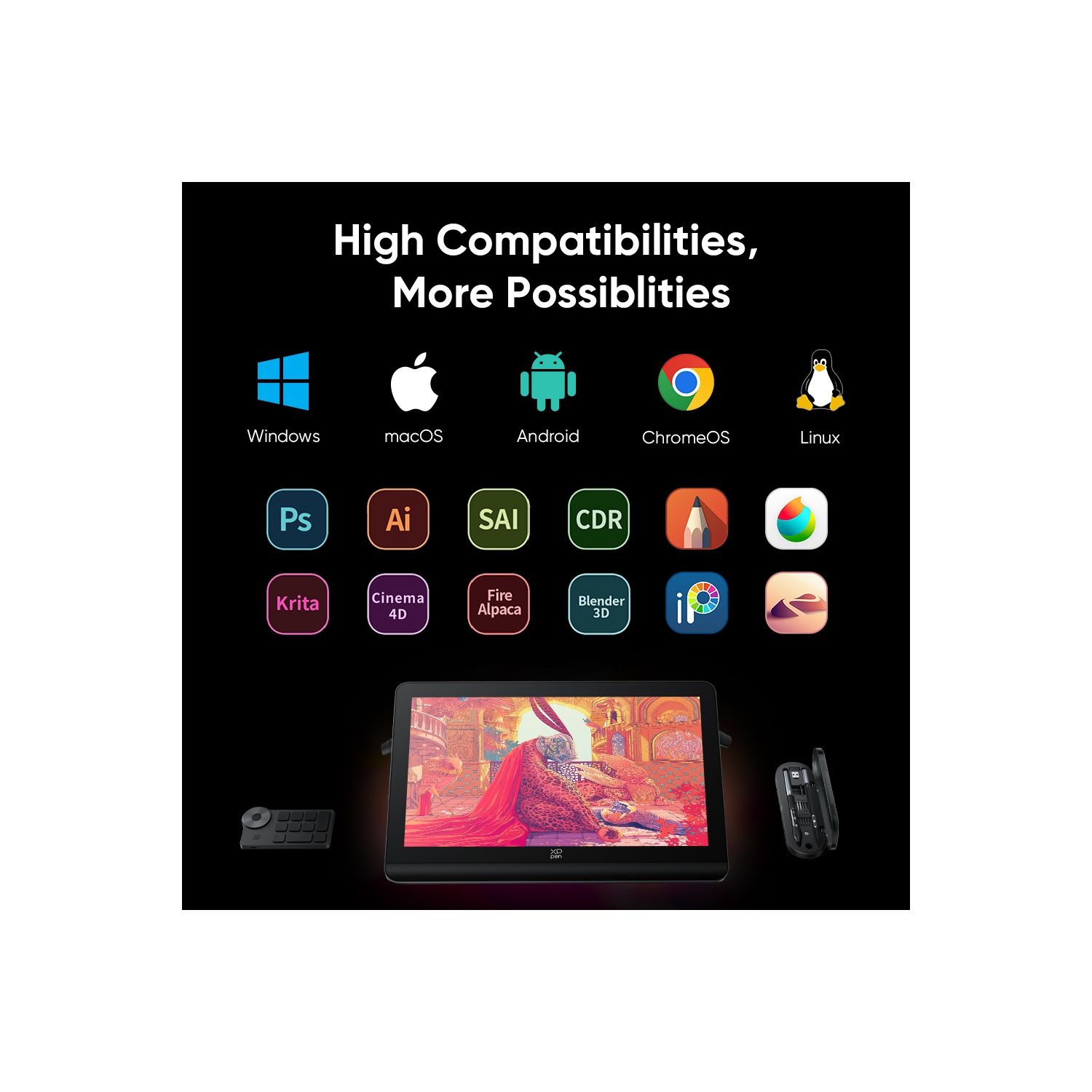 Tablette de dessin XPPen Artist Pro 19 | 4K, écran sRVB 99,8 % | écran Calman vérifié | deux stylos à pression 16K | affichage graphique entièrement