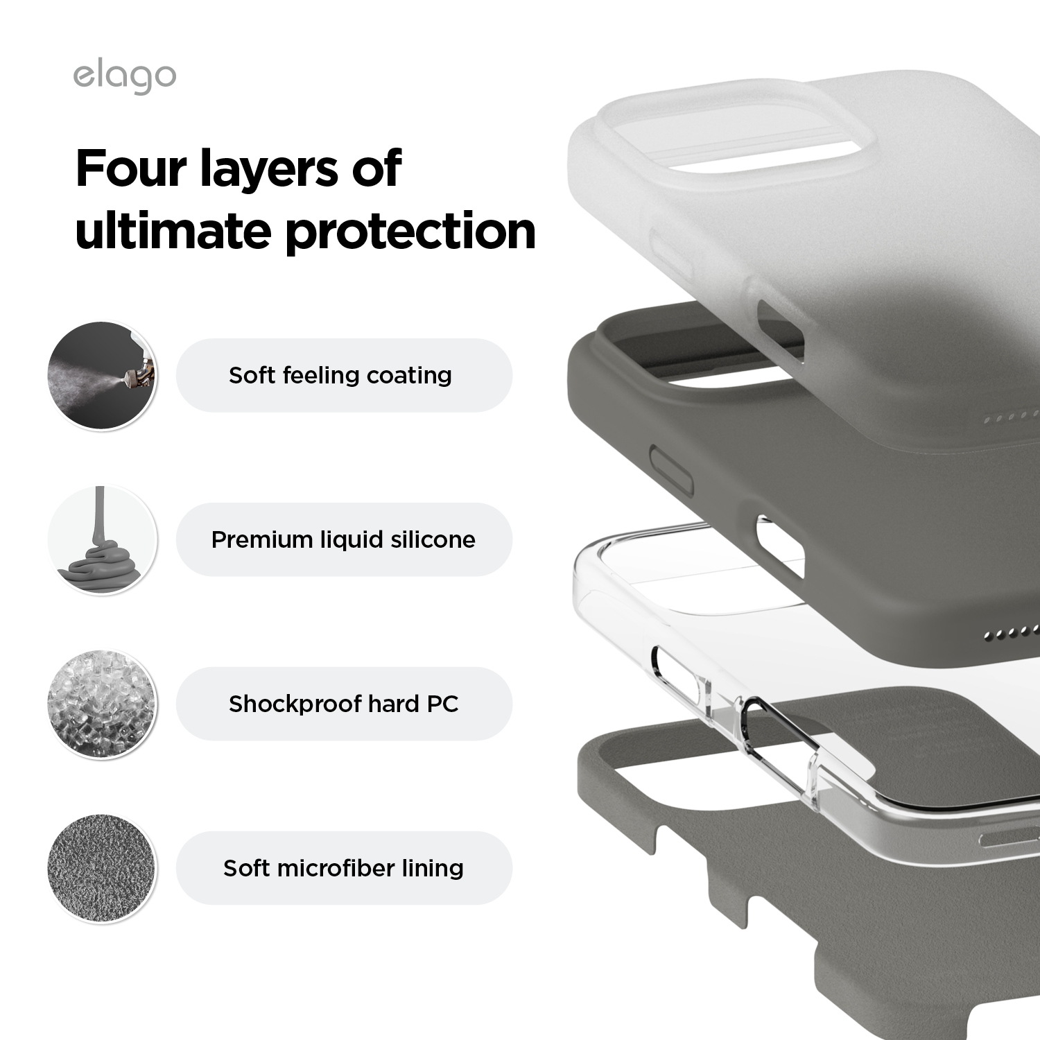 Elago compatible avec l'étui iPhone 16 Pro Max, l'étui en silicone liquide de qualité supérieure, l'étui protecteur intégral, antichoc, doublure