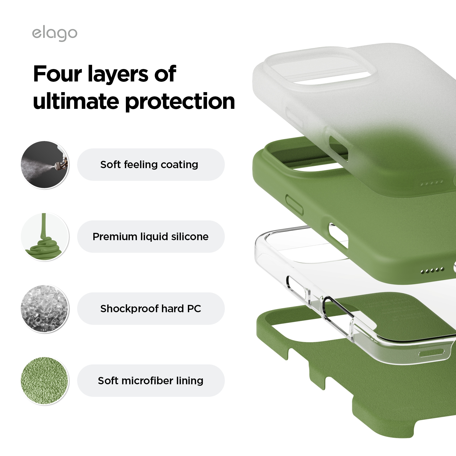 Elago compatible avec l'étui iPhone 16 Pro, l'étui en silicone liquide de qualité supérieure, l'étui protecteur intégral, antichoc, doublure douce en