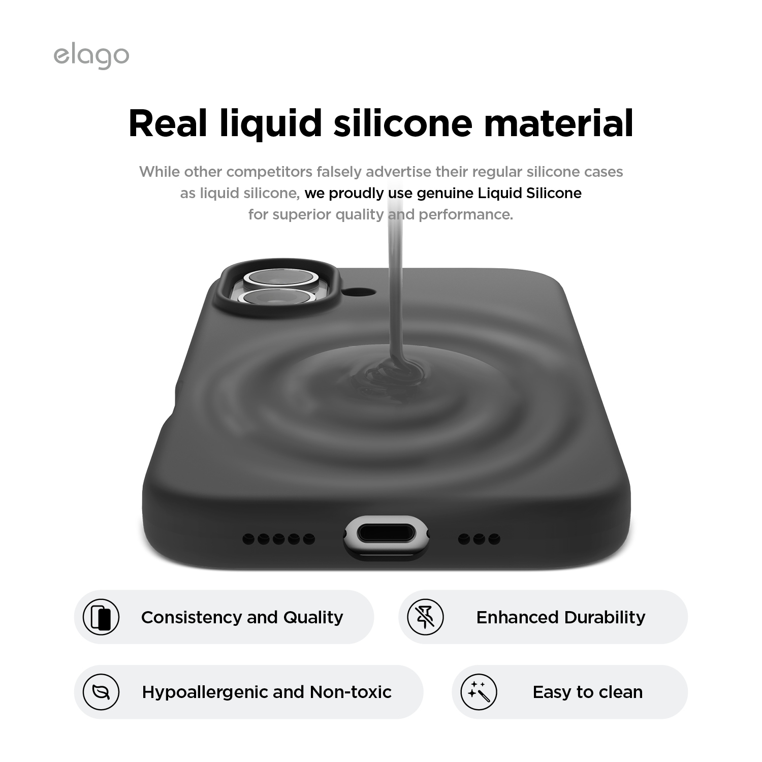 Elago compatible avec l’étui iPhone 16, étui en silicone liquide de qualité supérieure, couverture de protection complète du corps, antichoc,