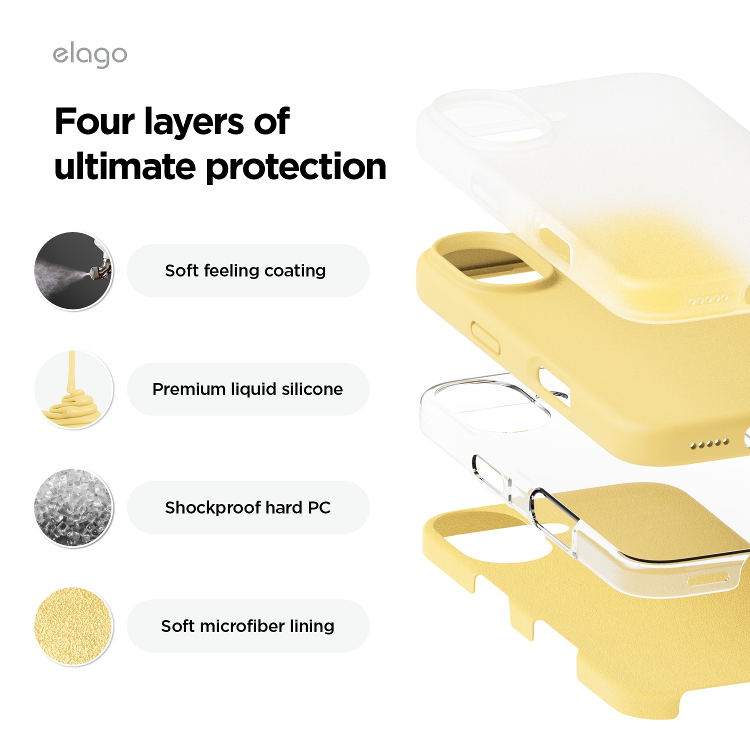 Elago compatible avec l’étui iPhone 16, étui en silicone liquide de qualité supérieure, couverture de protection complète du corps, antichoc,