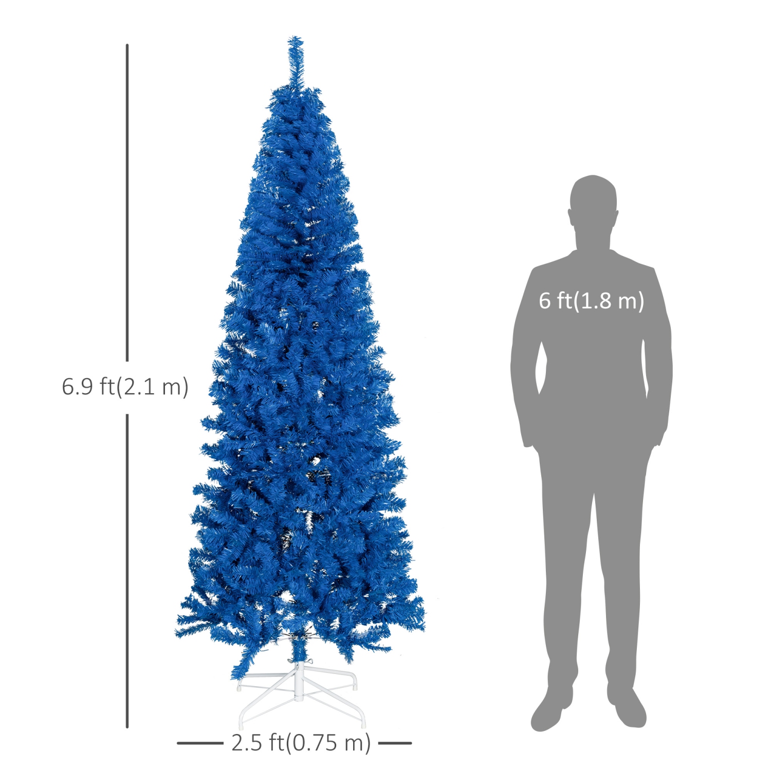 HOMCOM 7FT Artificial Christmas Tree Holiday Xmas Holiday Pencil Tree Decoration with Automatic Open for Home Party, Blue