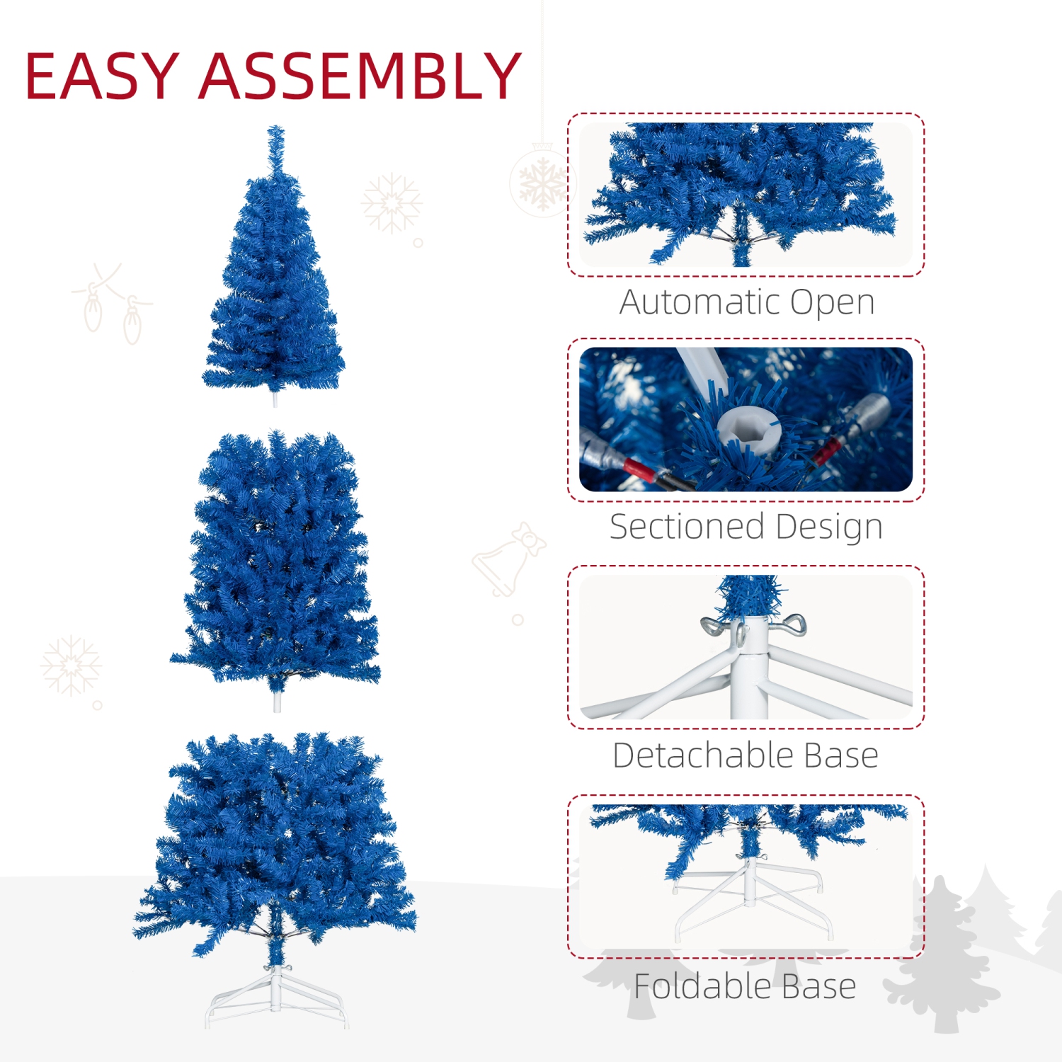 HOMCOM 7FT Artificial Christmas Tree Holiday Xmas Holiday Pencil Tree Decoration with Automatic Open for Home Party, Blue