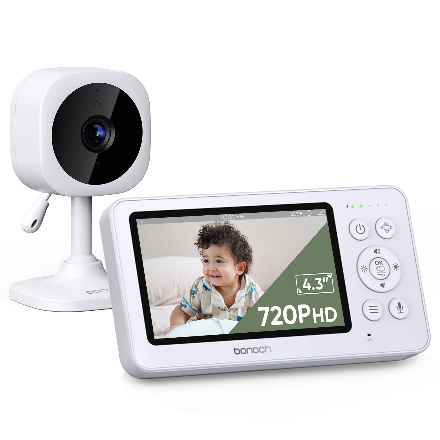 Bonoch 4.3" Baby Monitor, 720p Baby Monitor with Camera and Audio, 4000mAh Battery Video Baby Monitor No WiFi, VOX Mode, 2 Way Audio, Auto Night