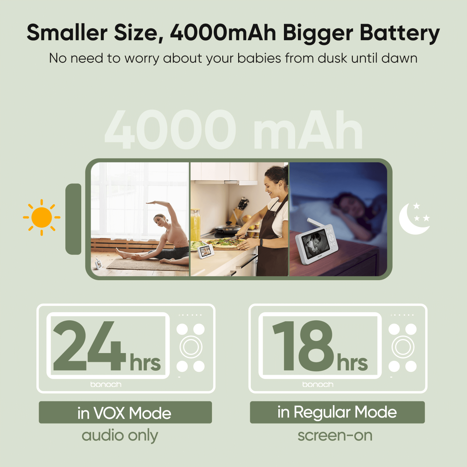 Bonoch 4.3" Baby Monitor, 720p Baby Monitor with Camera and Audio, 4000mAh Battery Video Baby Monitor No WiFi, VOX Mode, 2 Way Audio, Auto Night