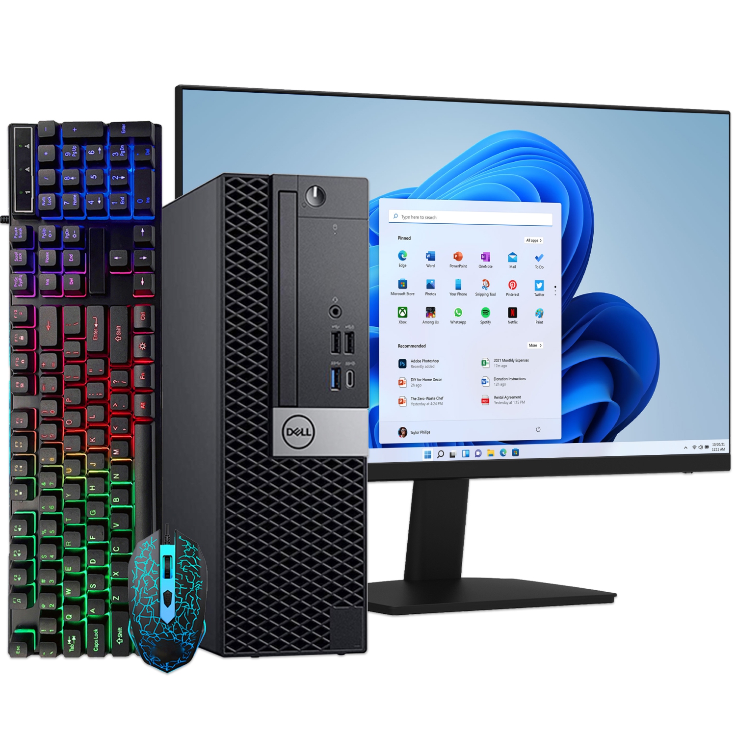 Refurbished (Good) - Desktop PC Dell OptiPlex SFF Computer - New 24" Monitor (Intel i5 Hexa-Core CPU/ 2TB NVMe SSD/ 16GB DDR4 RAM/ Windows 11 Pro/ Built in WIFI 6 3000 Mbps) Black