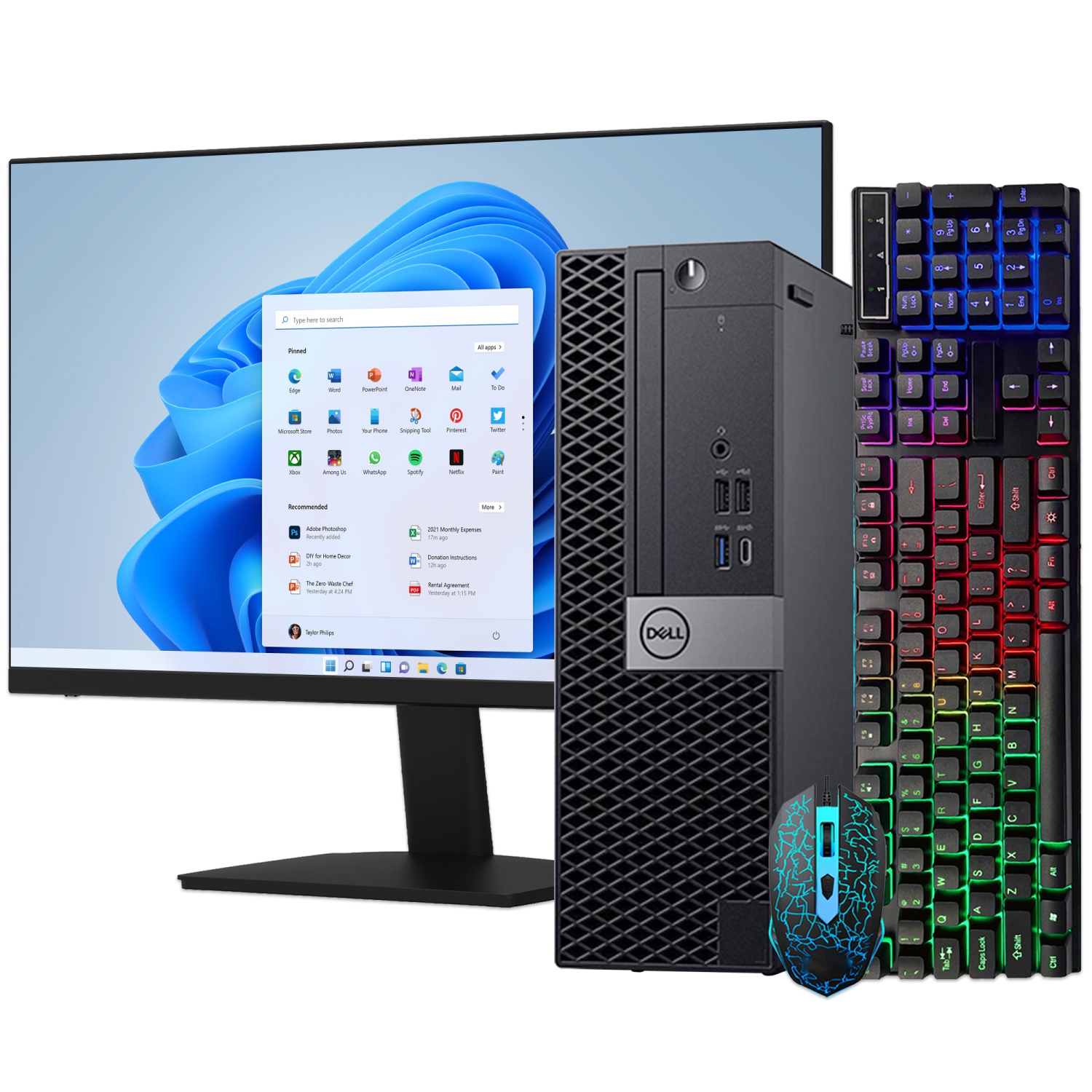Refurbished (Good) - Desktop PC Dell OptiPlex SFF Computer - New 24" Monitor (Intel i5 Hexa-Core CPU/ 512GB NVMe SSD/ 32GB DDR4 RAM/ Windows 11 Pro/ Built in WIFI 6 3000Mbps) Black
