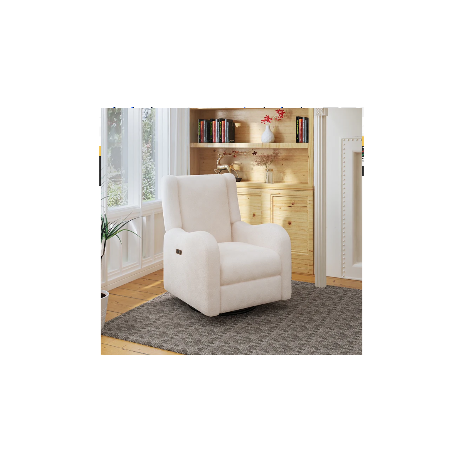 L'il Angels Alice Nursery Power Glider, Comfortable with Swivel, Silent Glide, and USB Charging - Sherpa Beige