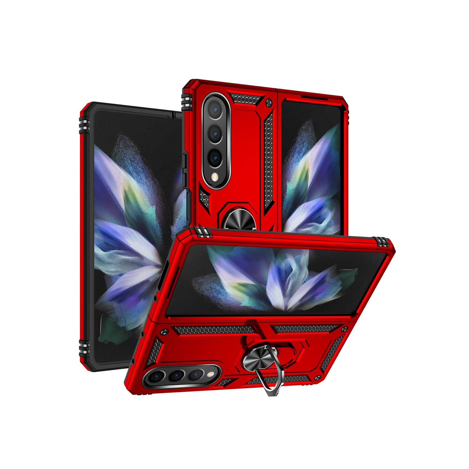 [CS] Hybrid Magnetic Hard Kickstand Case Cover with Ring Holder for Samsung Galaxy Z Fold 6 5G, Red