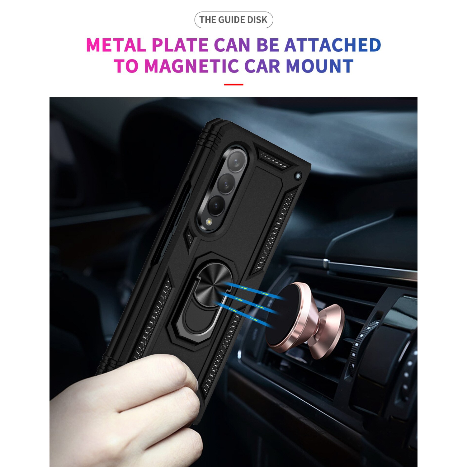 [CS] Étui rigide magnétique hybride avec support à anneau pour Samsung Galaxy Z Fold 6 5G, bleu marine