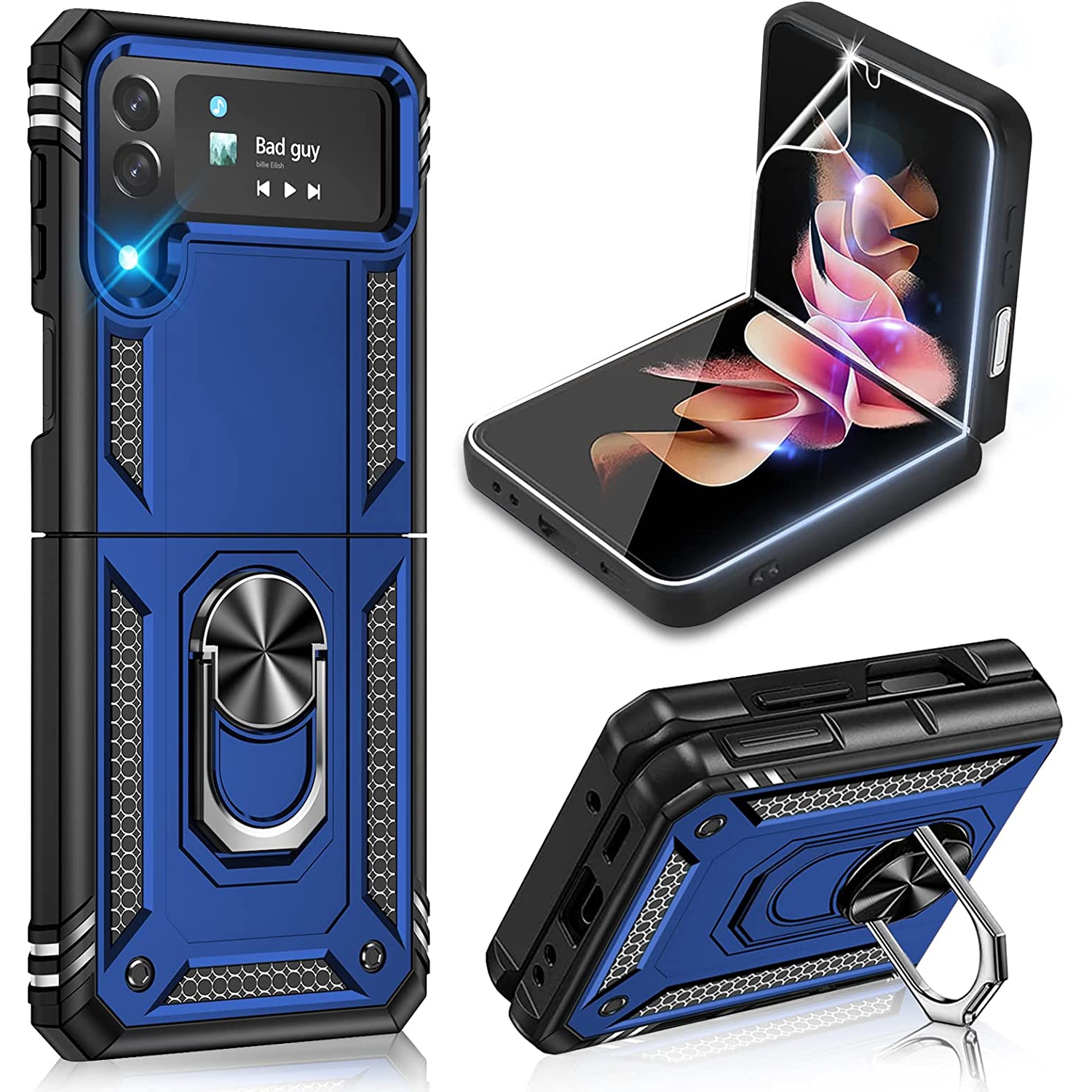 [CS] Hybrid Magnetic Hard Kickstand Case Cover with Ring Holder for Samsung Galaxy Z Flip 6 5G, Navy