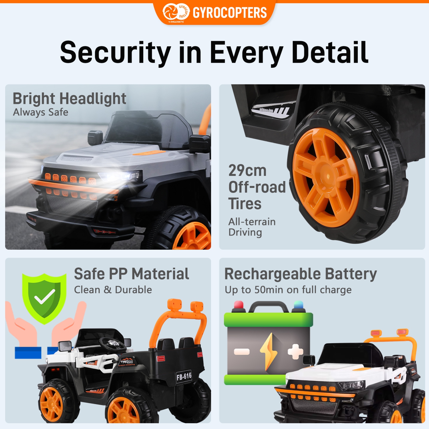 Kids Ride On Truck | Car Speed 5-8km/h | Usage time up to 50 mins | LED Headlights, Horn, Kids Stories, Reflective Mirrors, Rechargeable Battery |