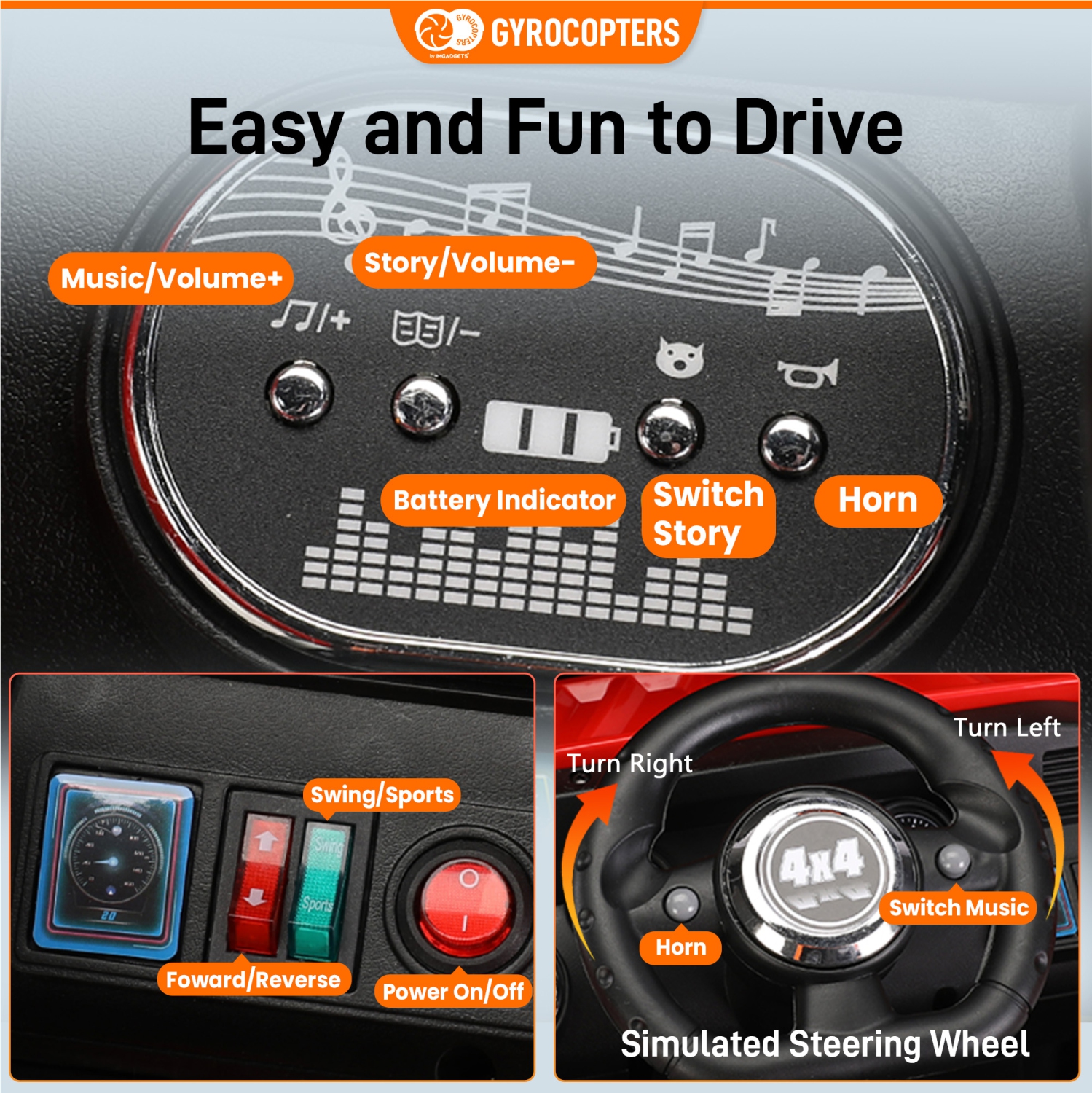 Kids Ride On Truck | Car Speed 5-8km/h | Usage time up to 50 mins | LED Headlights, Horn, Kids Stories, Reflective Mirrors, Rechargeable Battery |