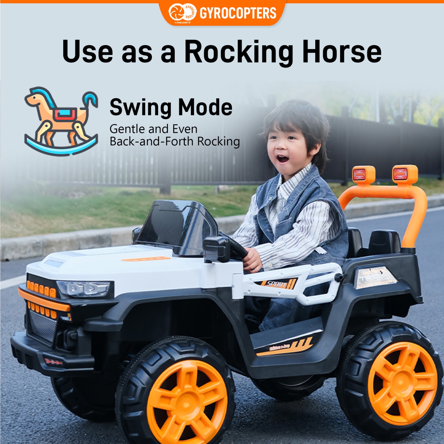 Kids Ride On Truck | Car Speed 5-8km/h | Usage time up to 50 mins | LED Headlights, Horn, Kids Stories, Reflective Mirrors, Rechargeable Battery |