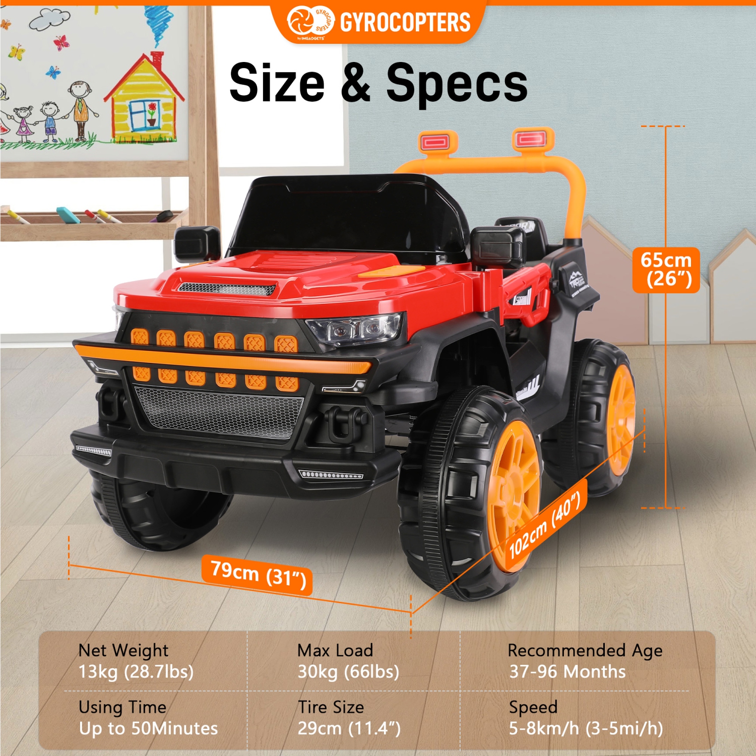 Kids Ride On Truck | Car Speed 5-8km/h | Usage time up to 50 mins | LED Headlights, Horn, Kids Stories, Reflective Mirrors, Rechargeable Battery |