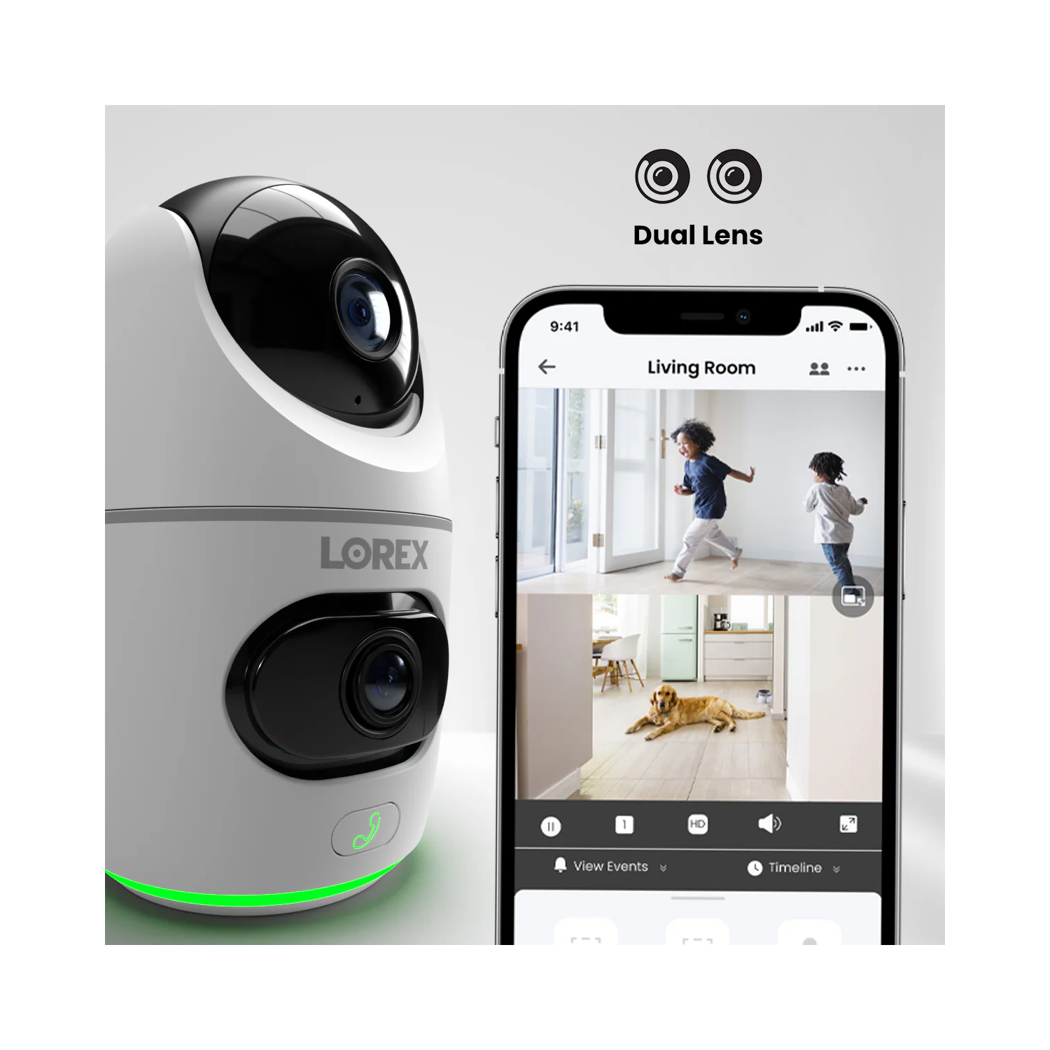 Lorex 2K Dual Lens Indoor Wi-Fi Security Camera | Auto-Tracking | 360° Pan-Tilt | Person & Pet Detection | IR Night Vision | 2-Way Talk | Cloud &
