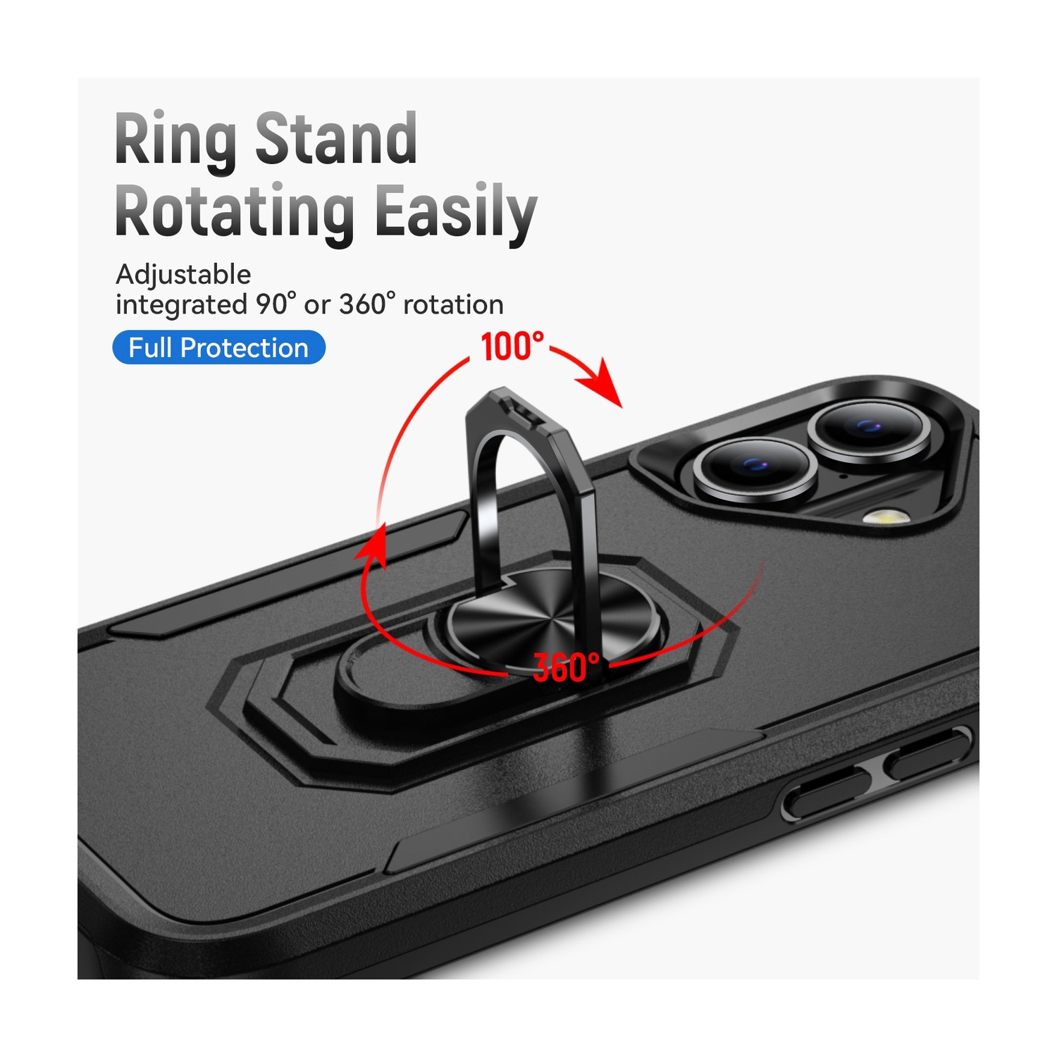[CS] Dual Layers Heavy Duty Magnetic Hard Kickstand Case with Ring Holder for iPhone 16 Plus, Red