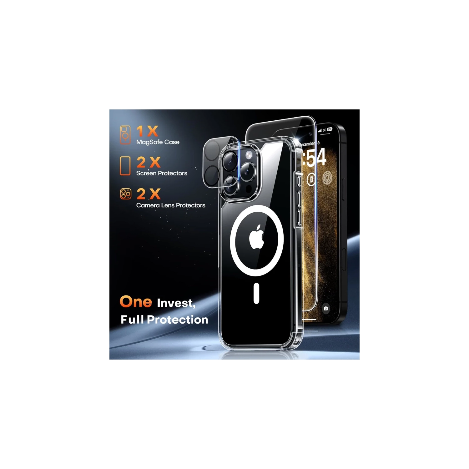 iPhone 16 Pro Max Magnetic Clear Case [5-in-1] – Magsafe Compatible, Not-Yellowing, 2 Screen Protectors & 2 Camera Lens Protectors