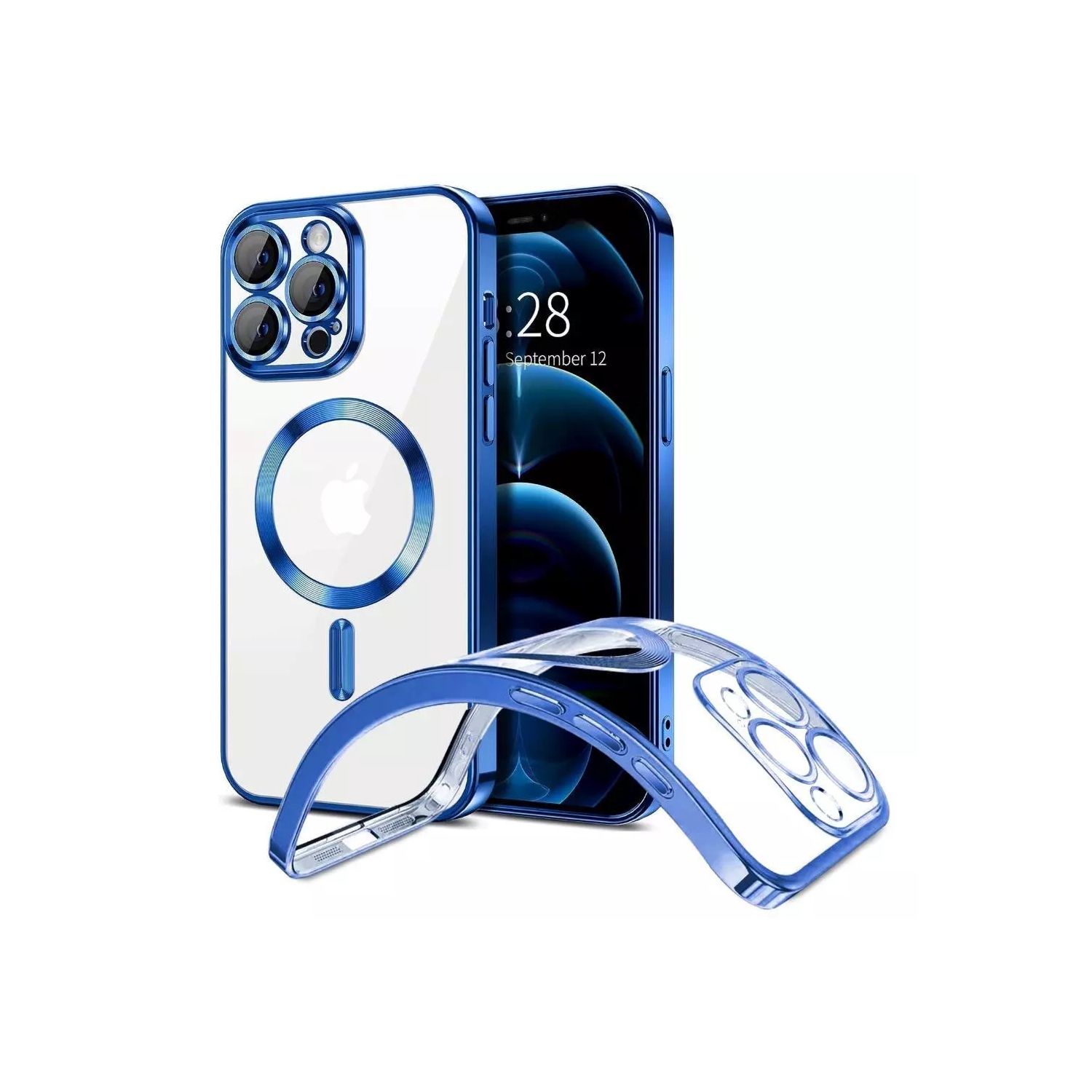 [CS] Étui hybride magnétique en TPUR avec MagSafe pour iPhone 16 Pro Max, bleu marine