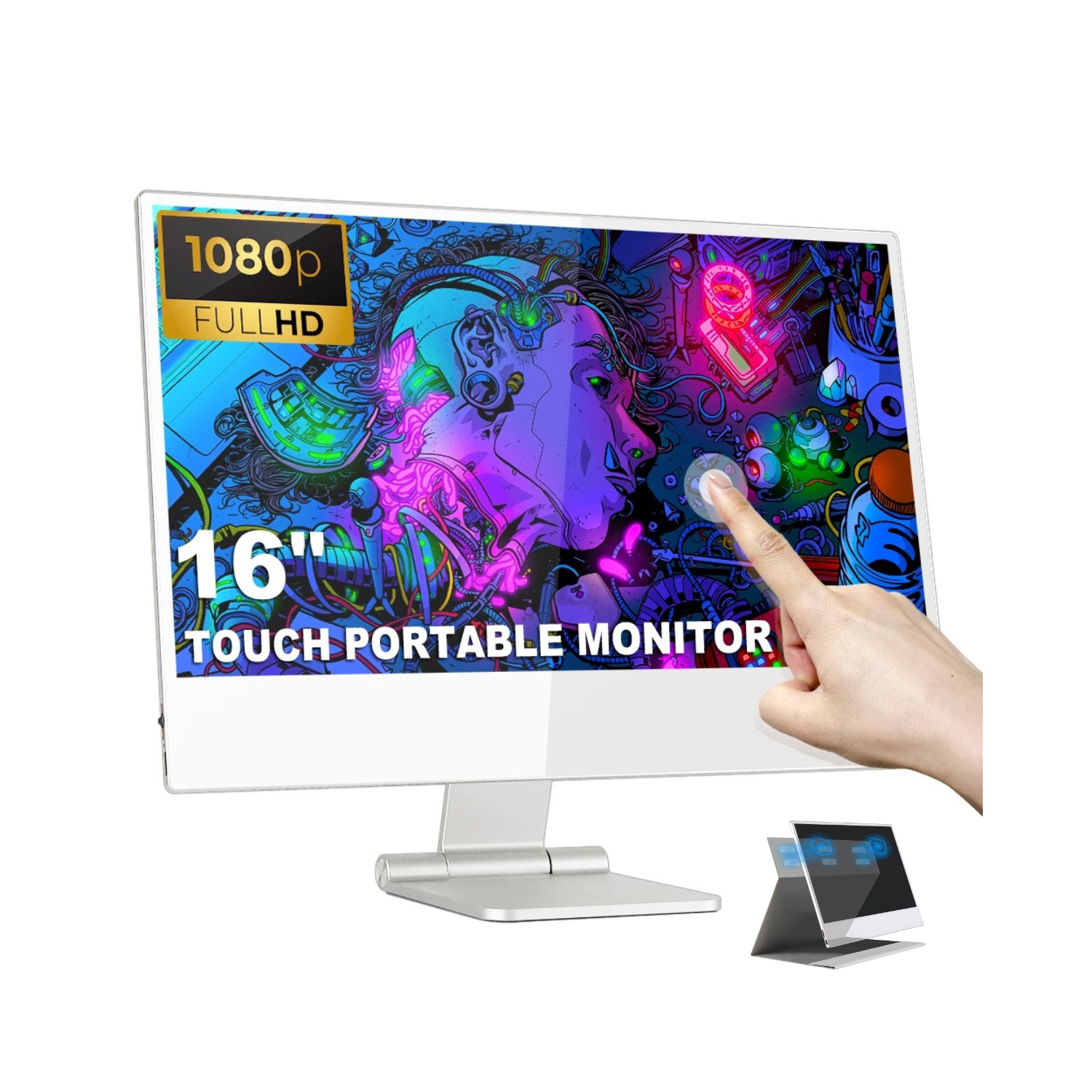 TUTT 16” Portable Touchscreen Monitor FHD IPS | Stand & Case | Built-in Speaker | Premium Aluminum Alloy | Technical Support Line