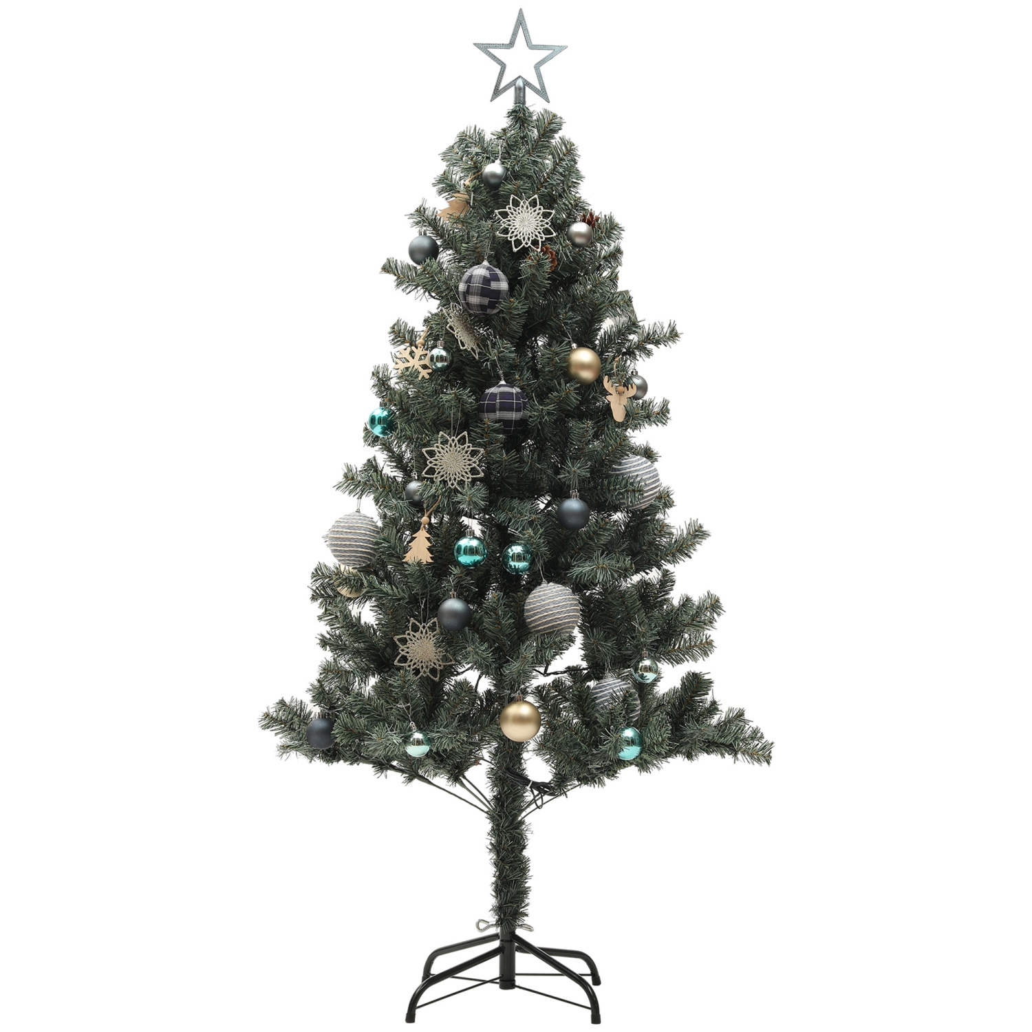 HOMCOM 5ft Artificial Prelit Christmas Tree with 100 Warm White LED Lights and 353 Tips, Metal Stand, Xmas Tree for Home Office Holiday, Green