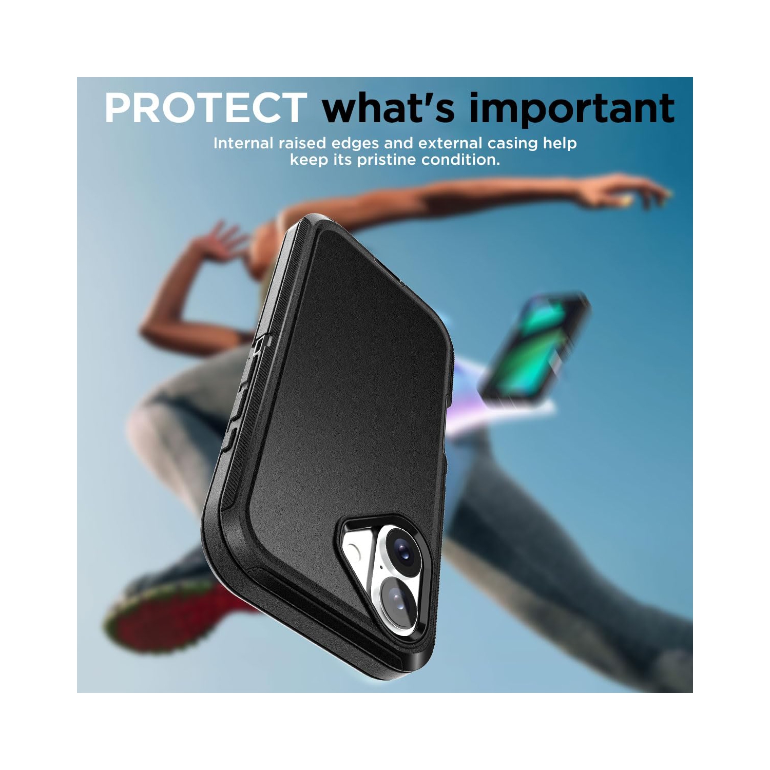 iPhone 16 Case with Glass Screen Protector, Heavy Duty Rugged Shockproof/Drop/Dust Proof 3-Layer Full Body Protective Tough Durable Phone Cover, Black