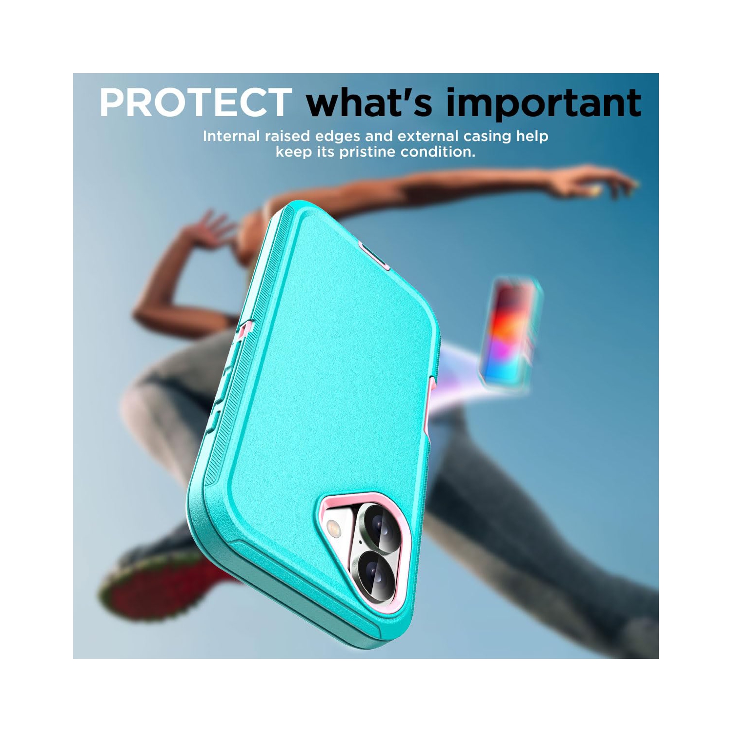 iPhone – Étui 16 avec protecteur d’écran en verre, robuste, antichoc, résistant à la poussière, 3 couches, protecteur intégral, robuste, durable,