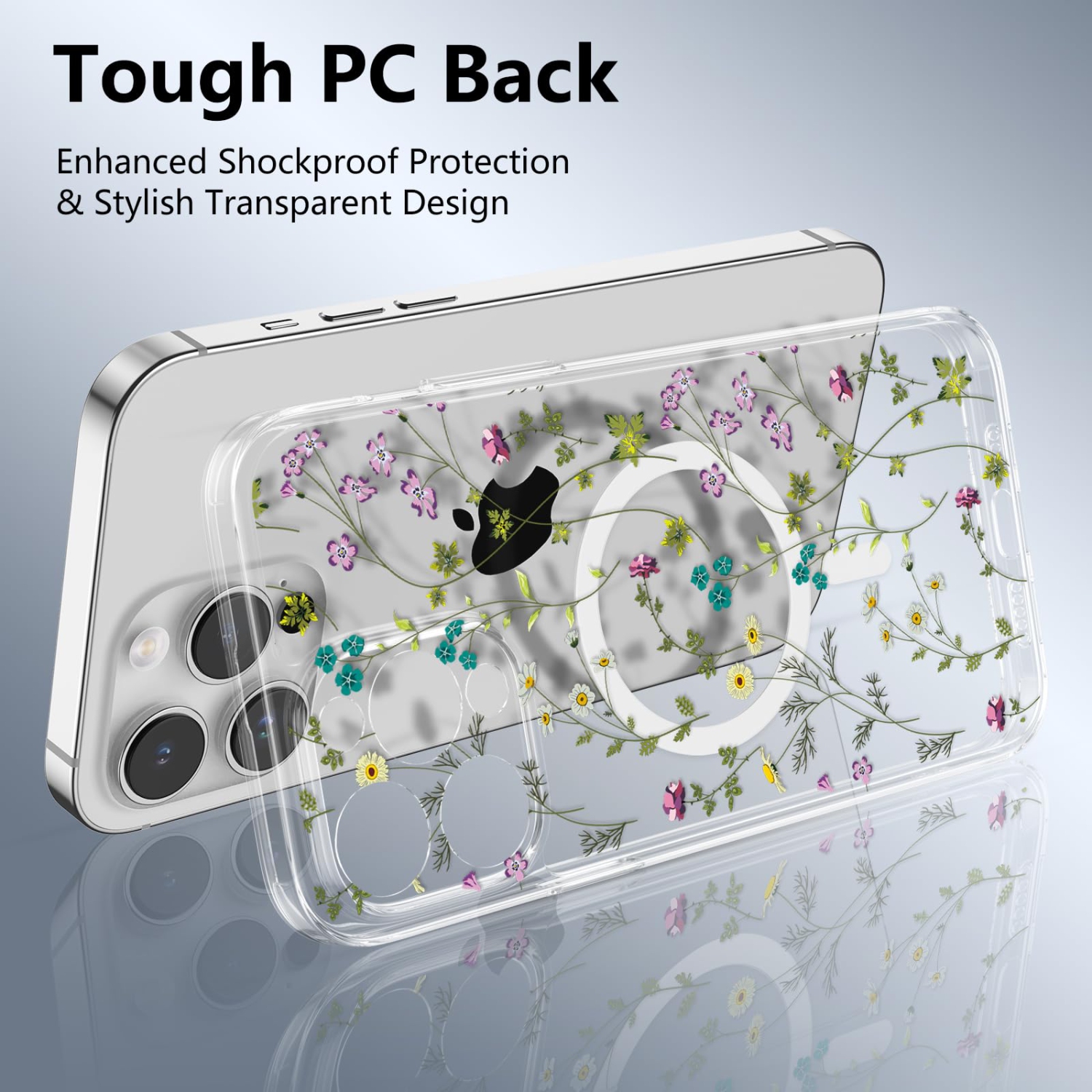 iPhone 16 Pro Case Compatible with MagSafe Clear Floral Case with Flower Branch Pattern for Girls Women Slim Cute Hard Back Shockproof Phone Case for