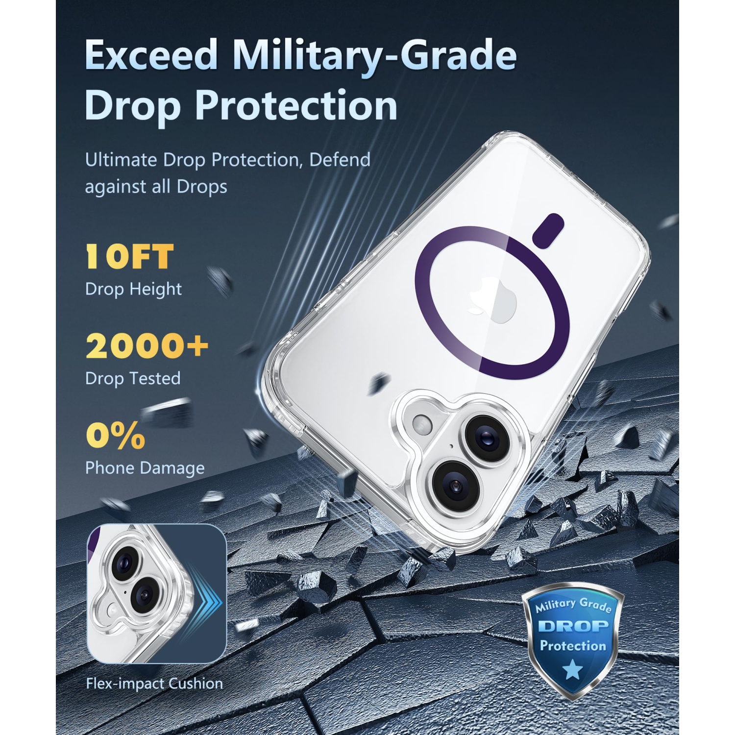 Étui FNTcase pour iPhone 16 : Étui magnétique mince anti-jaunissement de qualité militaire, protection antichoc robuste et transparent pour téléphone