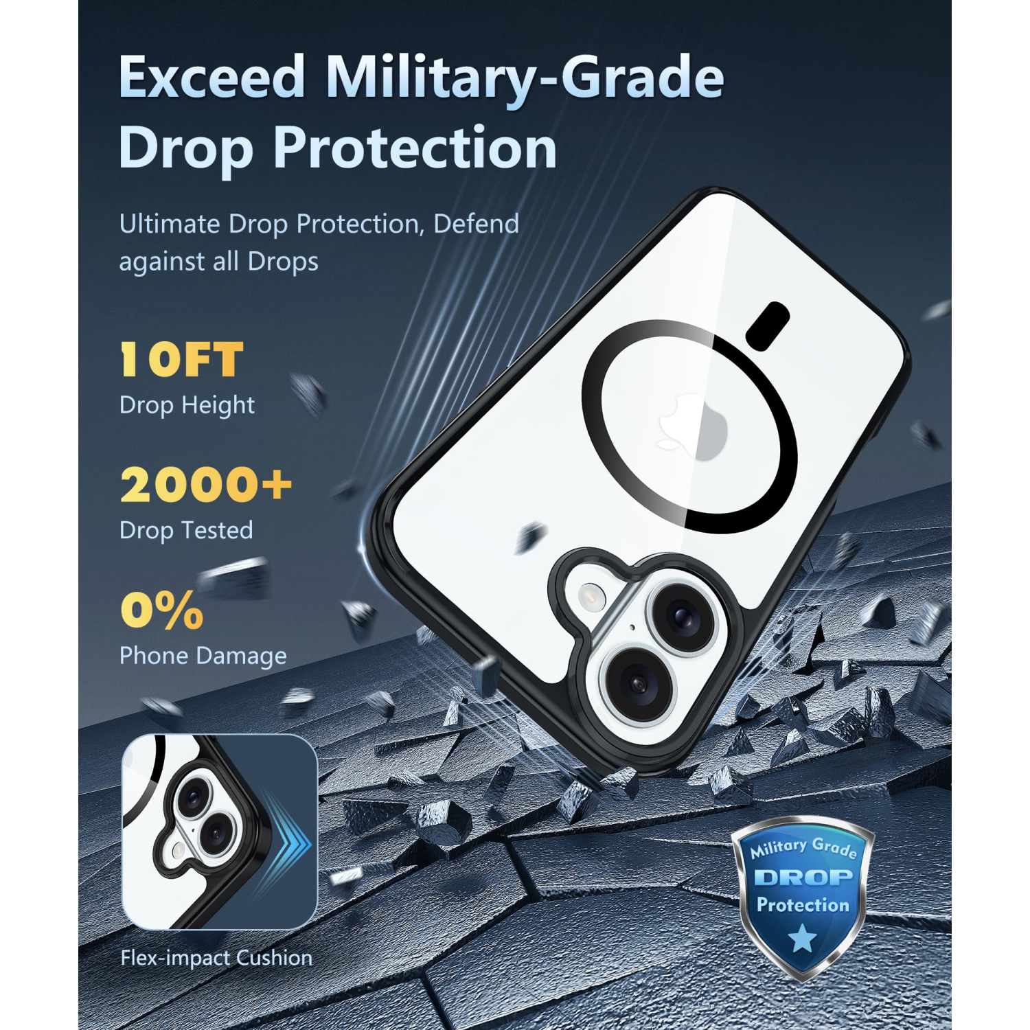 iPhone 16 Case: Clear Magnetic Military Grade Drop Protection Anti Yellowing Slim Case - Rugged Shockproof Protective Transparent Cell Phone