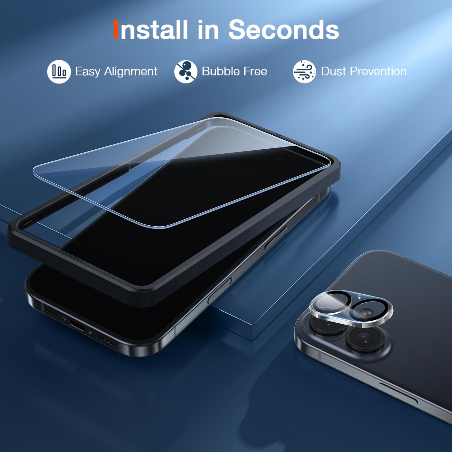 2 Pack Compatible for iPhone 16 Screen Protector + 2 Pack Camera Lens Protector, Tempered Glass Film, Ultra HD, 9H Hardness, Bubble Free, Easy