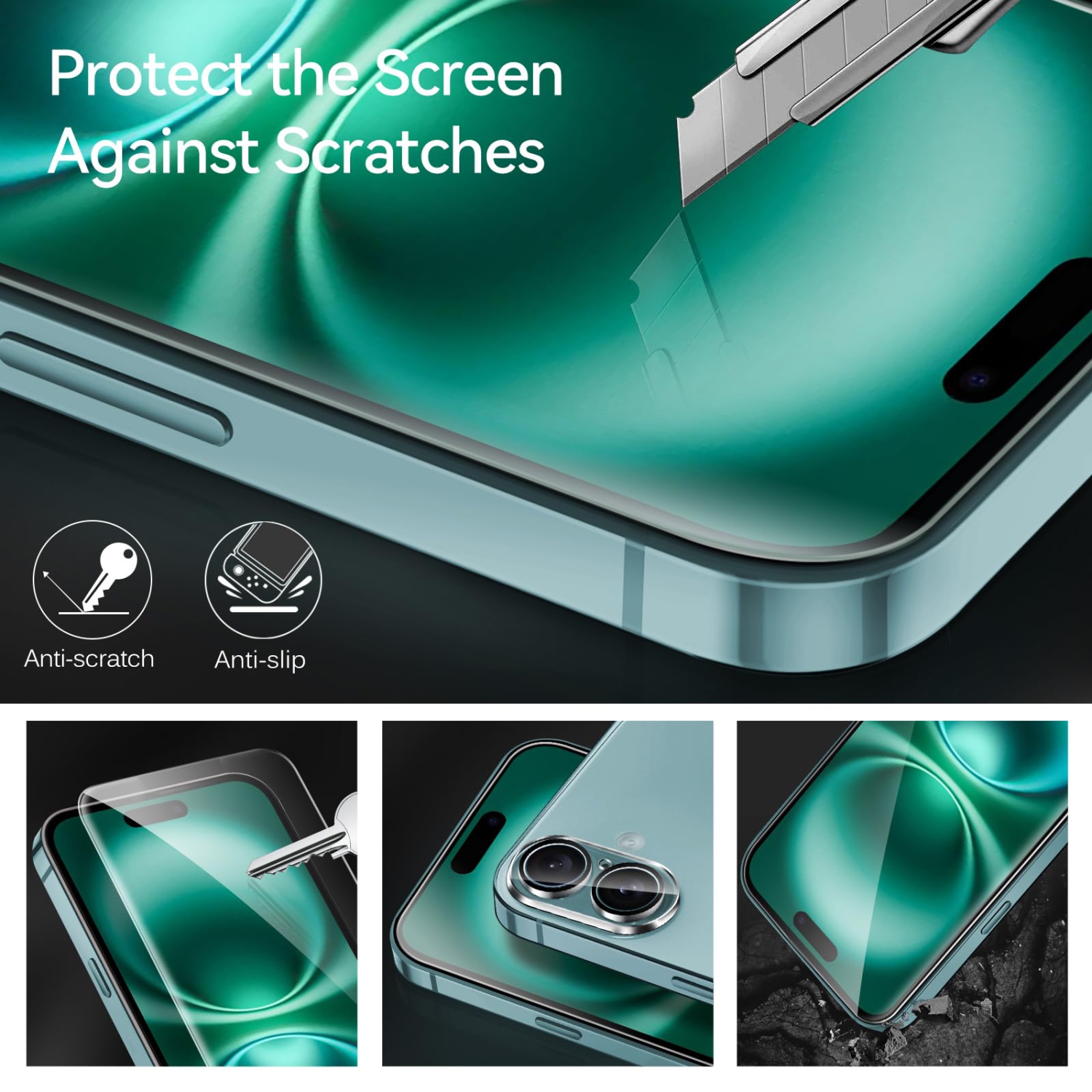 Paquet de 3 protecteurs d'écran en verre trempé pour iPhone 16 plus de 6,7 po avec 3 protecteurs d'objectif pour appareil photo avec cadre Alignment,