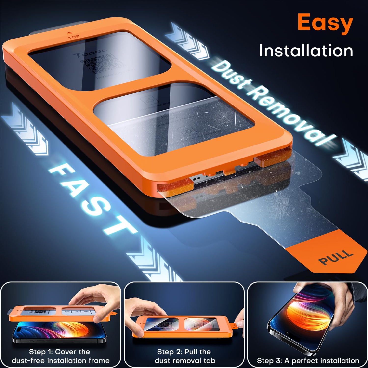 Paquet de 2 protecteurs d'écran iPhone 16 plus installation instantanée retrait automatique de la poussière HD transparent, incassable 9H+étanche en