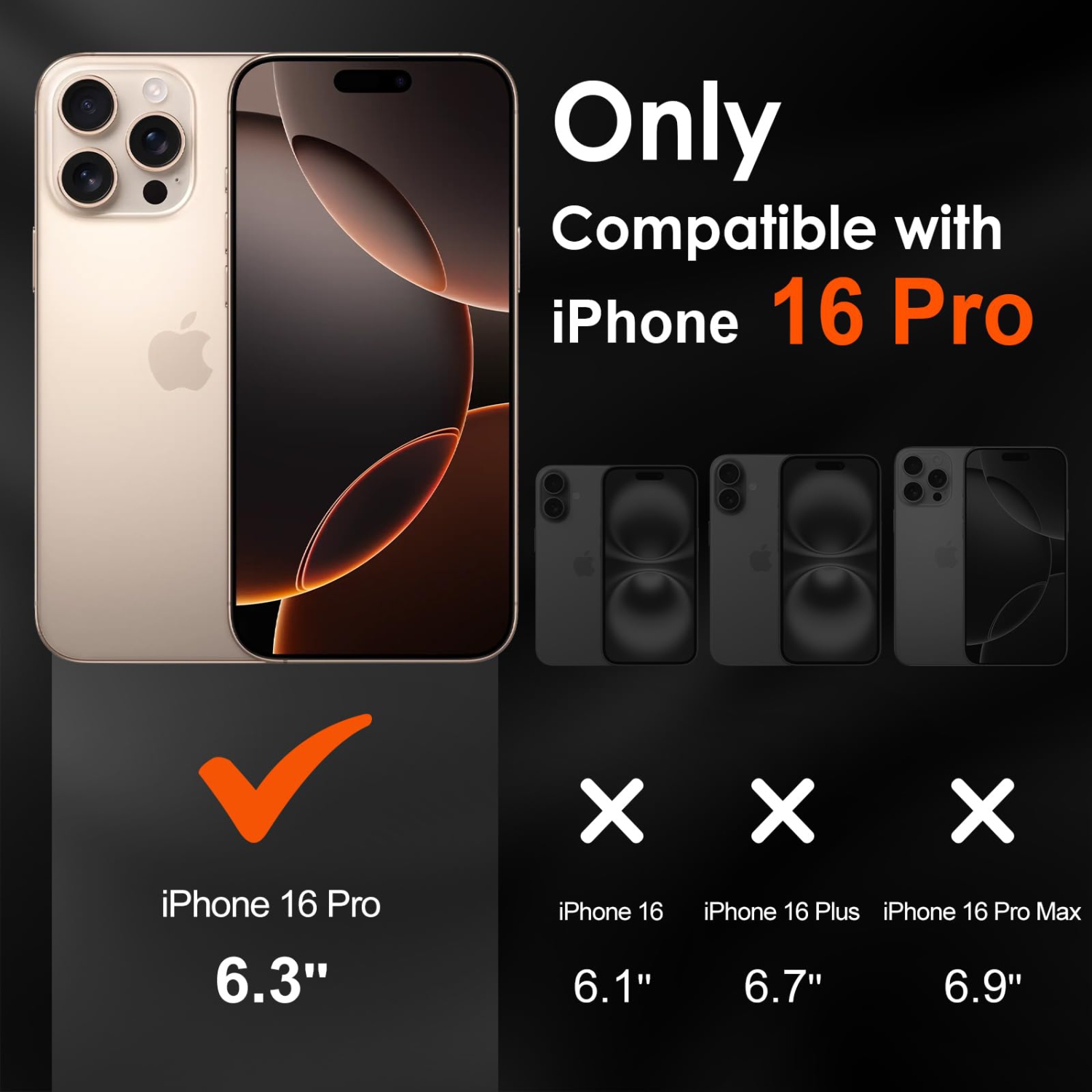 Paquet de 3 protecteurs d'écran en verre trempé pour iPhone 16 Pro de 6,3 po avec 3 protecteurs d'objectif pour appareil photo avec cadre Alignment,