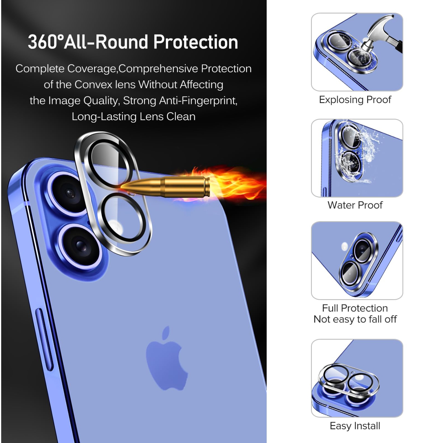 Paquet de 3 protecteurs d'écran en verre trempé pour iPhone 16 de 6,1 po avec 3 protecteurs d'objectif pour appareil photo avec cadre Alignment, étui