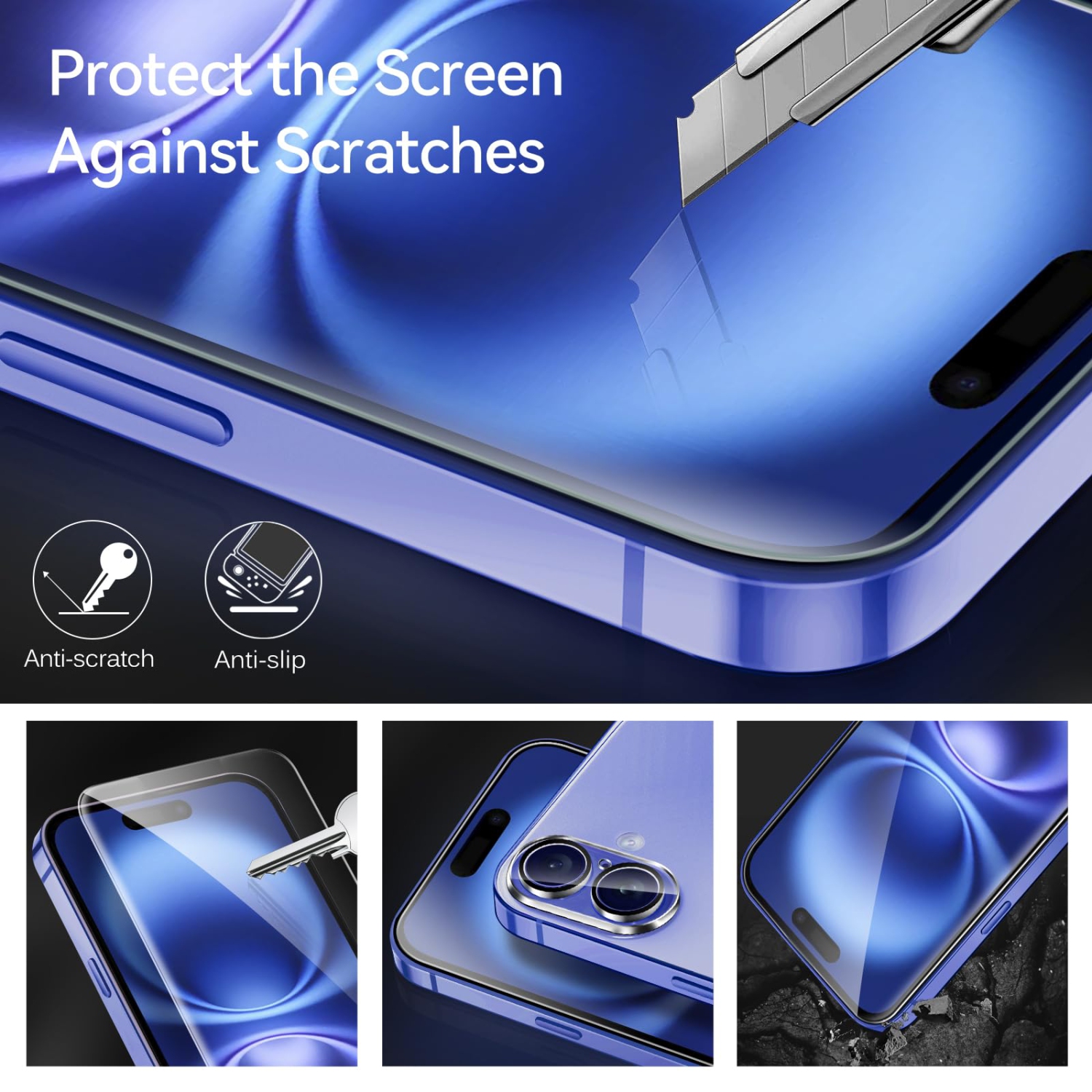 Paquet de 3 protecteurs d'écran en verre trempé pour iPhone 16 de 6,1 po avec 3 protecteurs d'objectif pour appareil photo avec cadre Alignment, étui