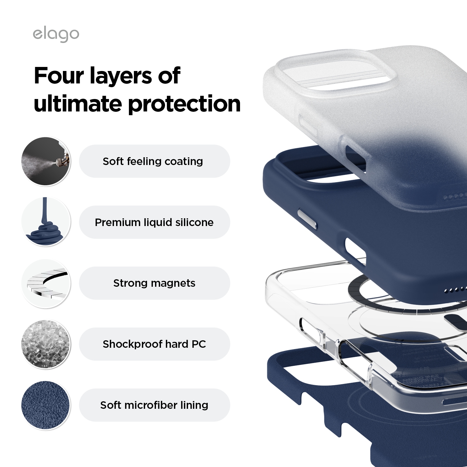 elago Magnetic Silicone Case Compatible with iPhone 16 Pro Case 6.3 Inch Compatible with All MagSafe Accessories - Built-in Magnets, Soft Grip