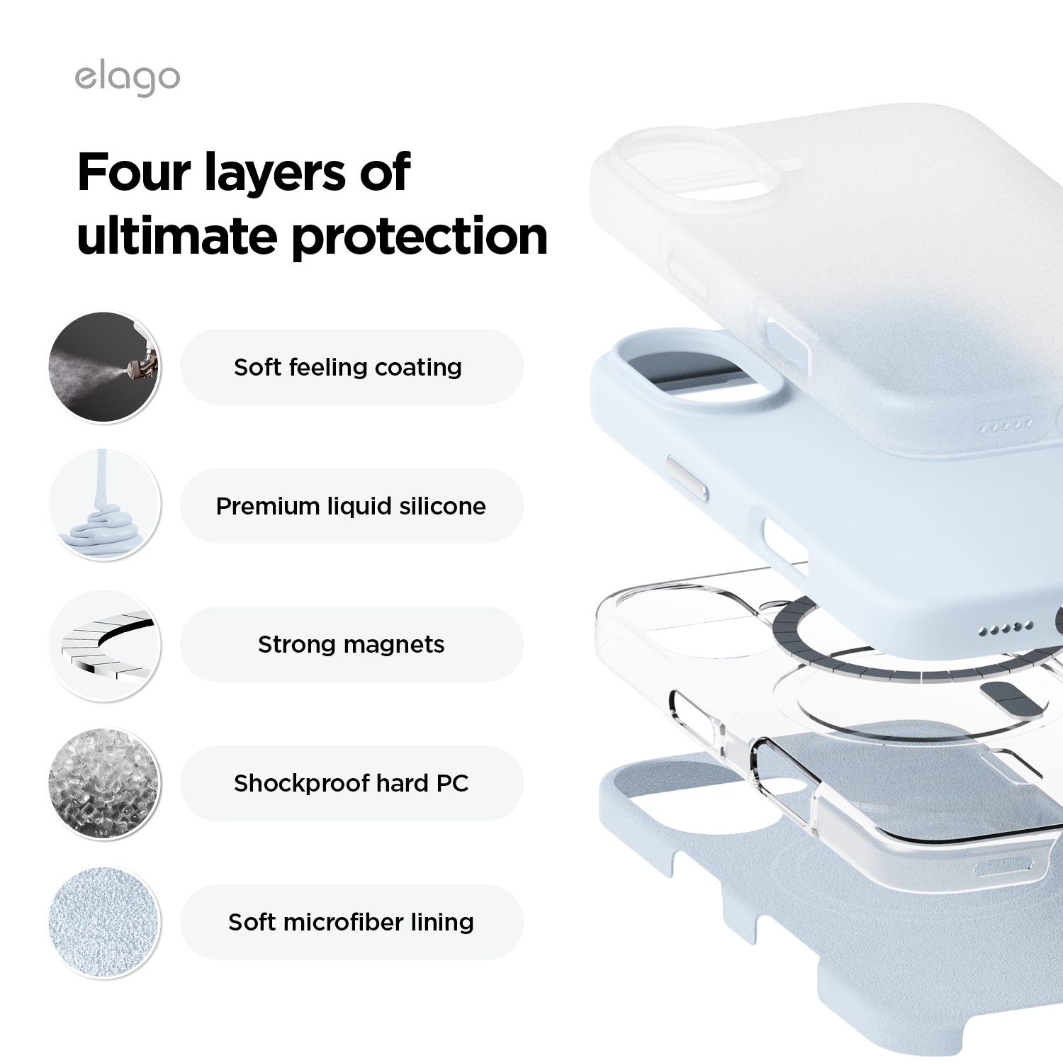 elago Magnetic Silicone Case Compatible with iPhone 16 Case 6.1 Inch Compatible with All MagSafe Accessories - Built-in Magnets, Soft Grip Silicone,